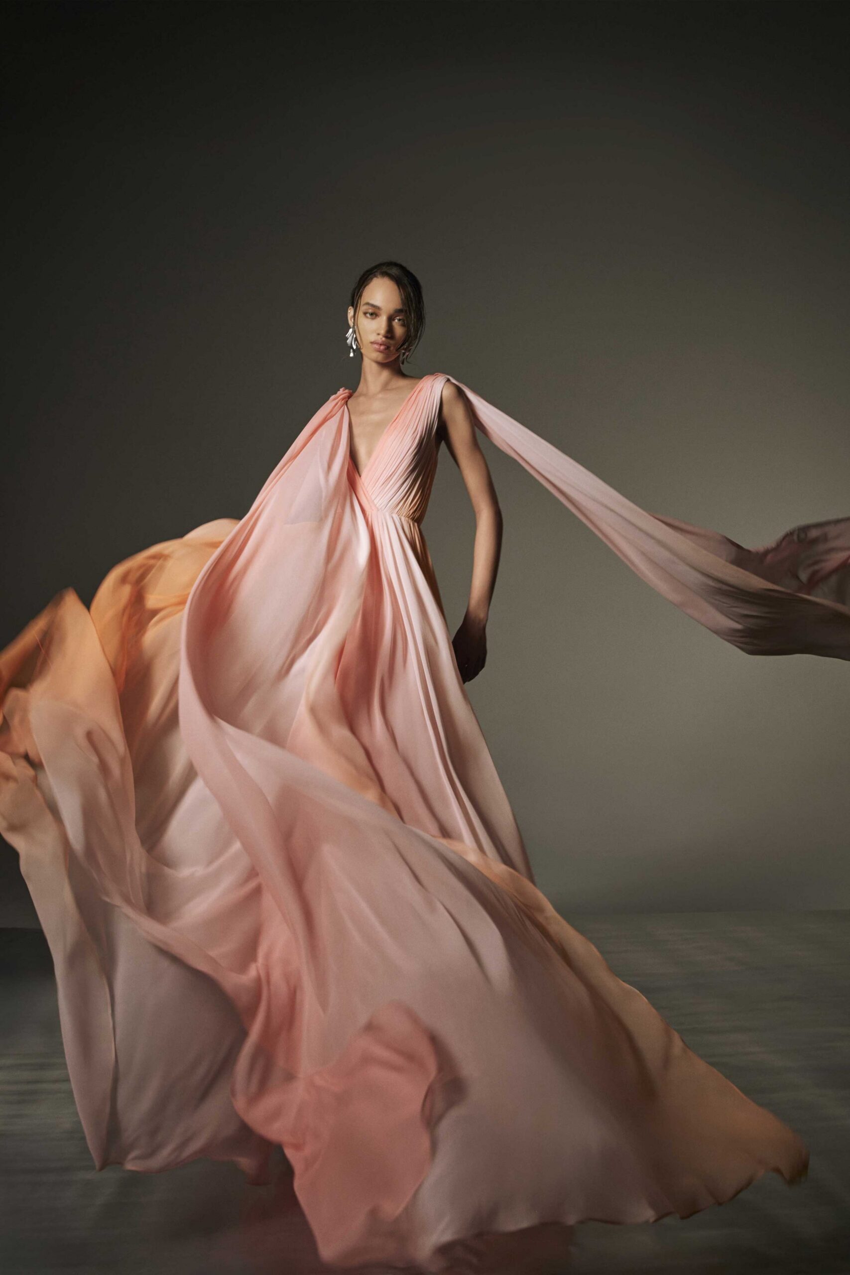 pink and orange silk gown