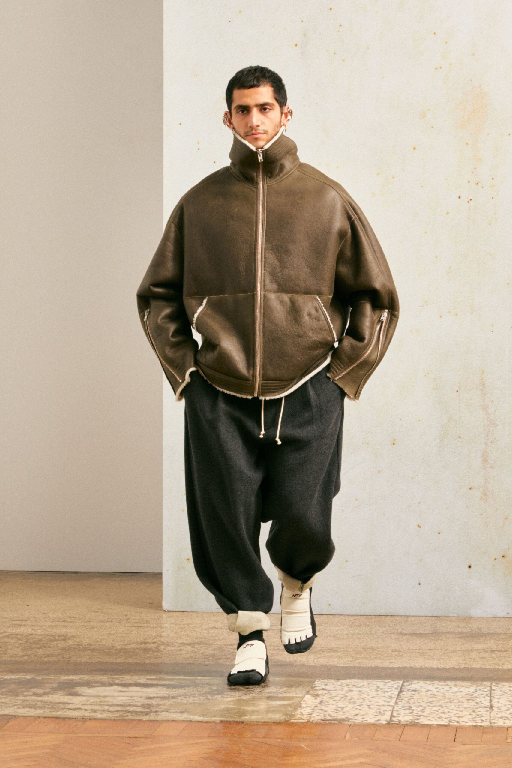 brown leather oversized jacket