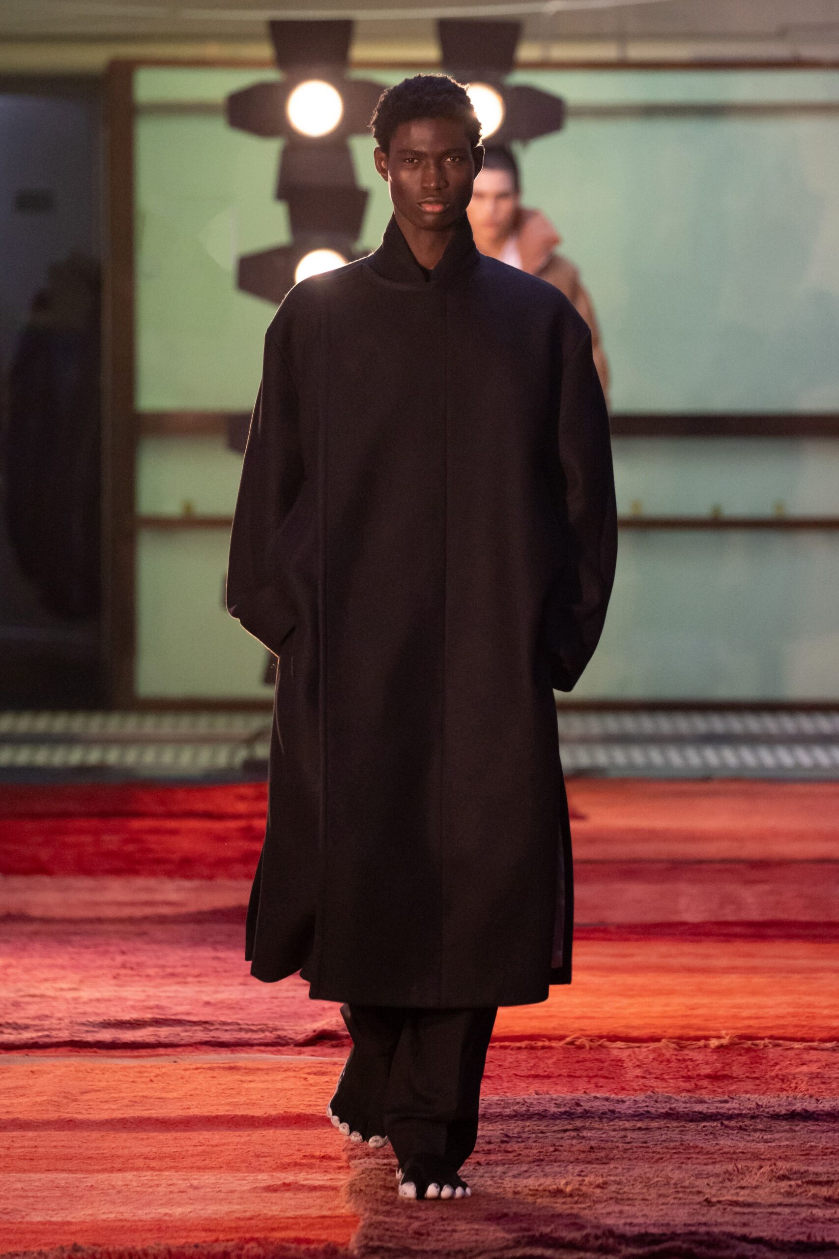 black wool long-sleeve oversized maxi coat
