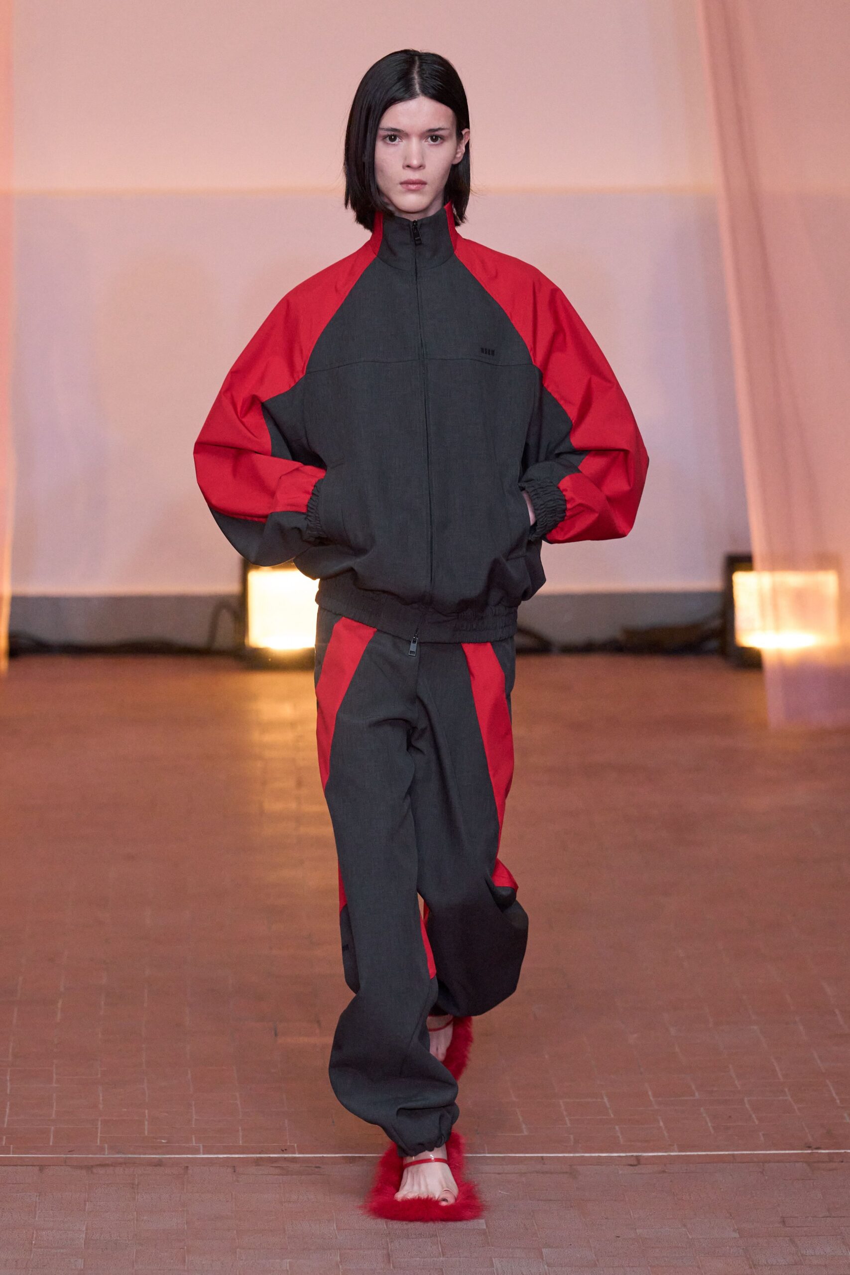 red fur shoes