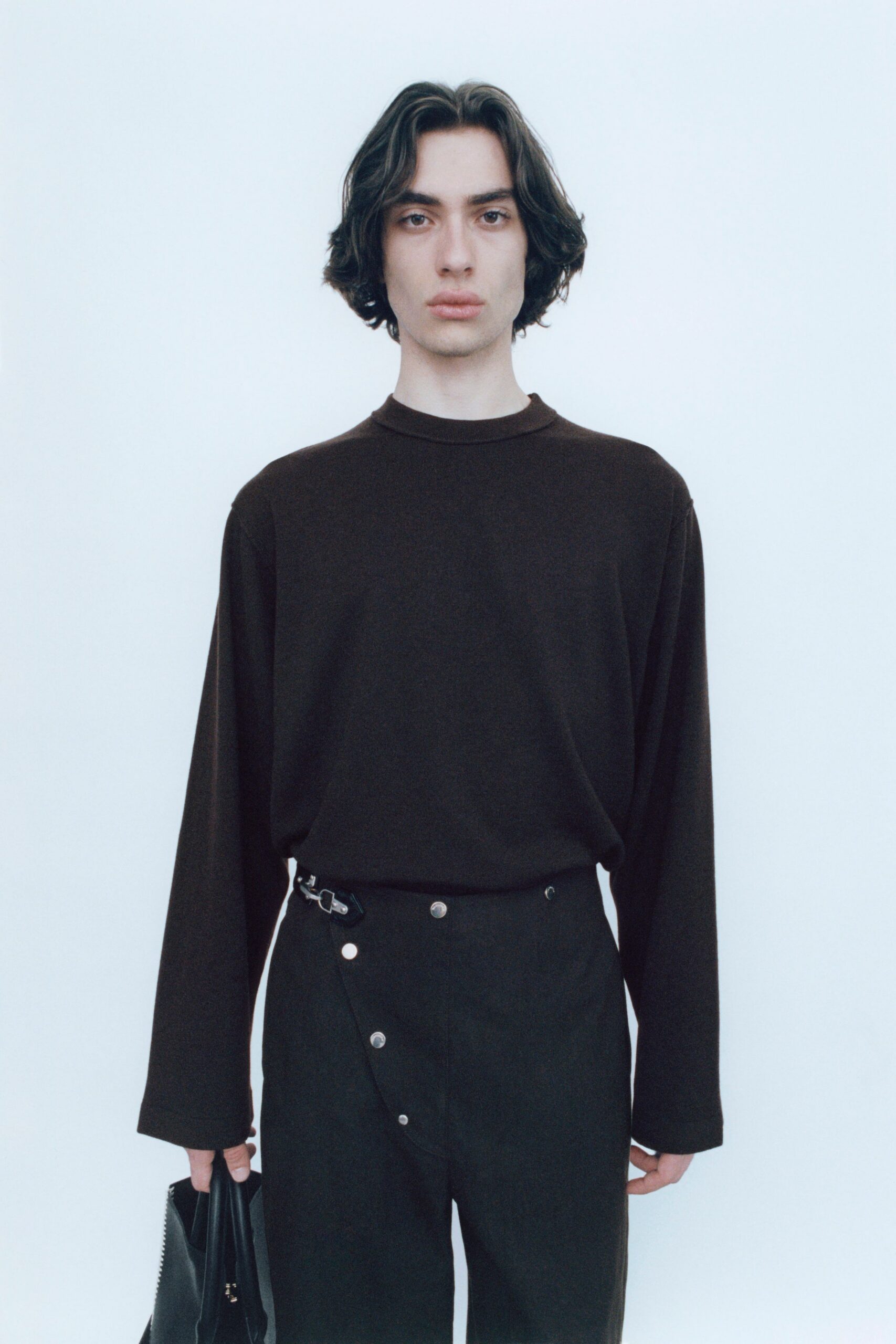 black cotton fitted high-waisted zippered pants