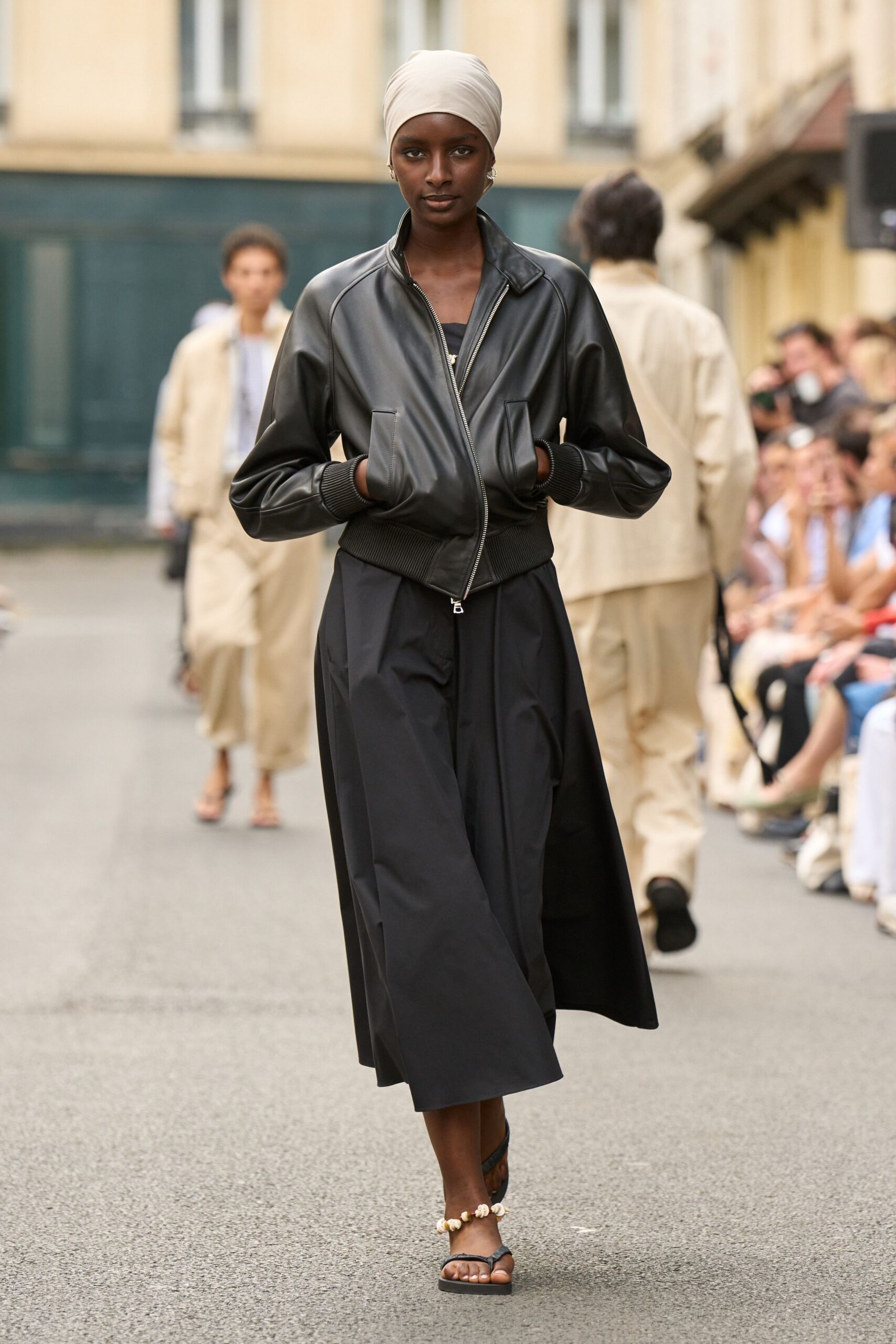 black leather jacket and skirt