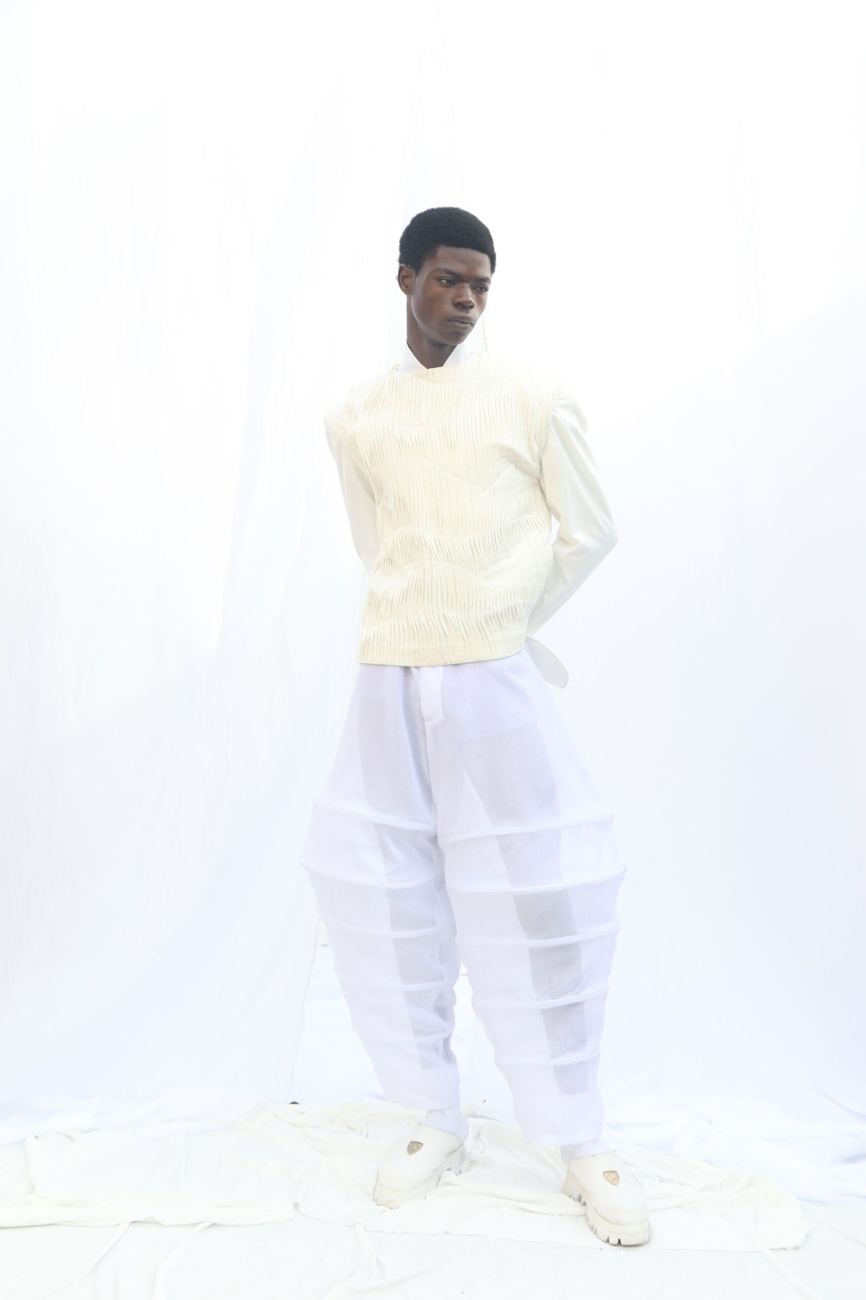 white cotton relaxed layered pants