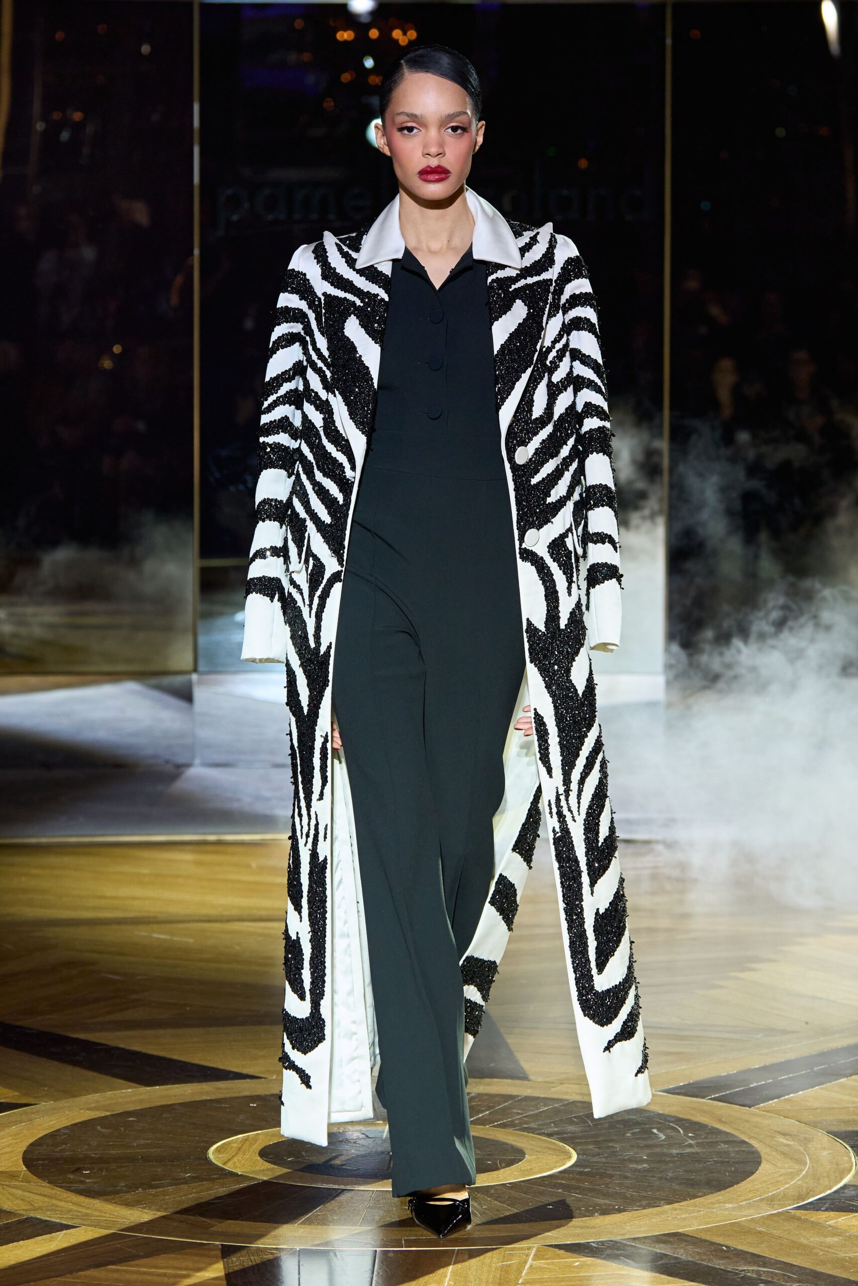 black cotton long-sleeve collared fitted buttoned jumpsuit