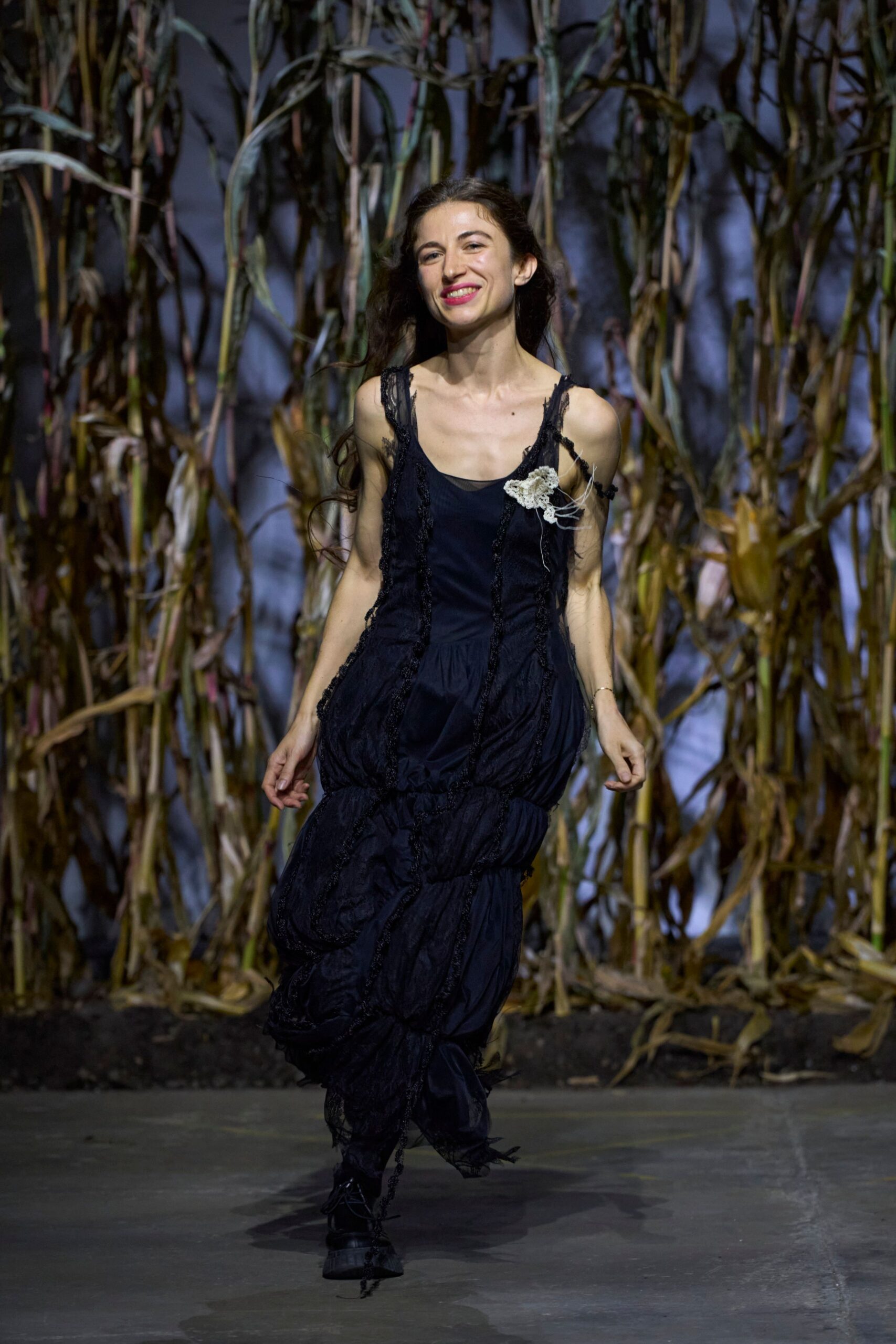 black relaxed jumpsuit with ruffles