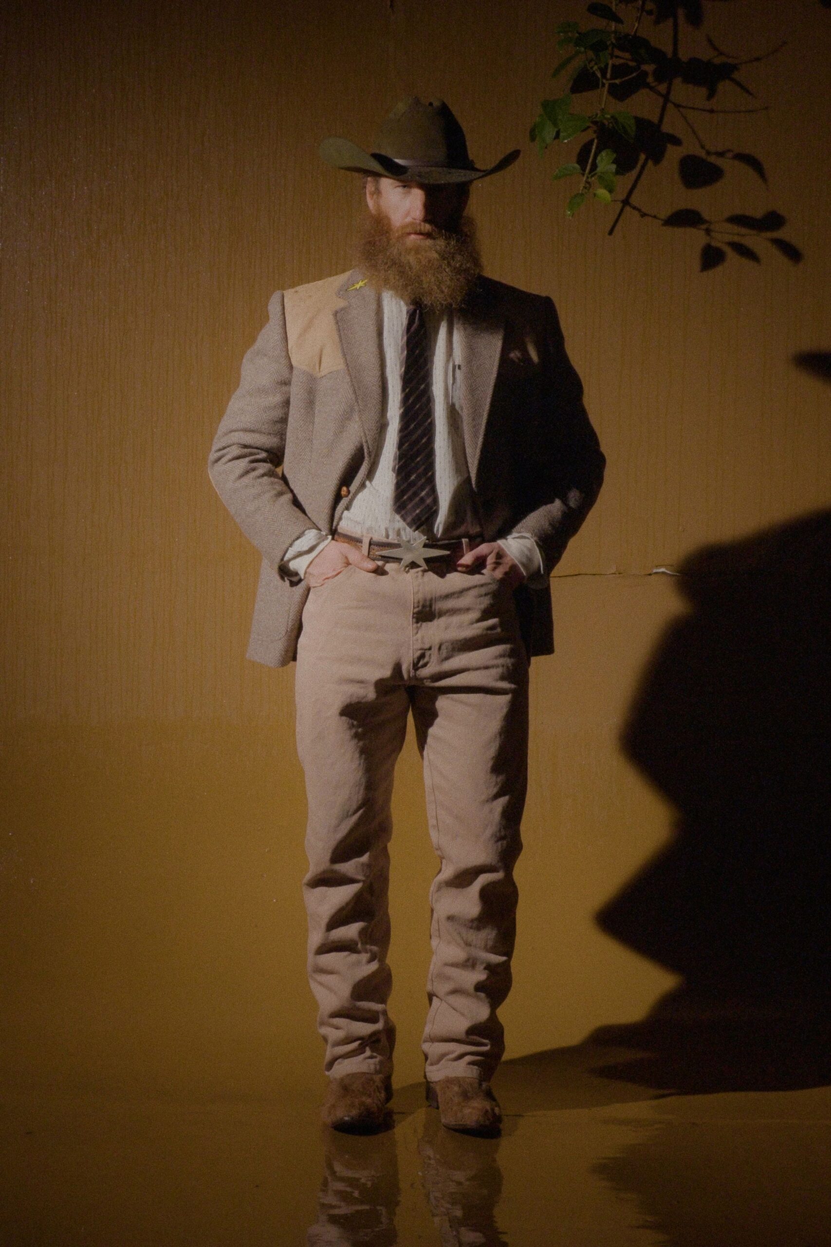 gray wool blazer with beige pants