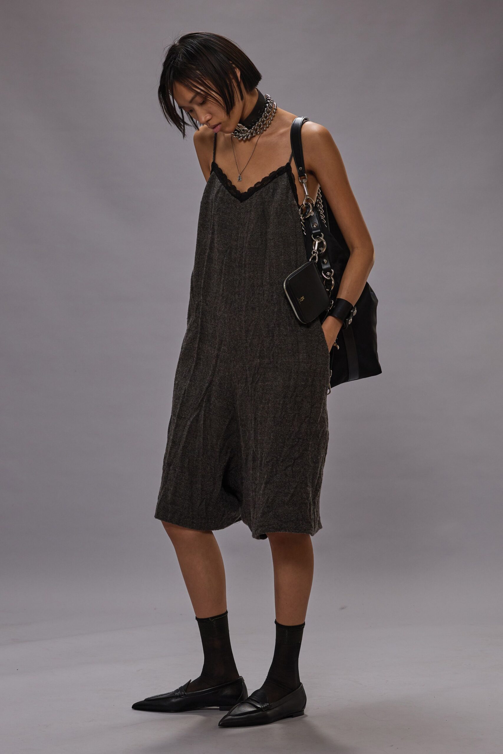 gray relaxed sleeveless jumpsuit