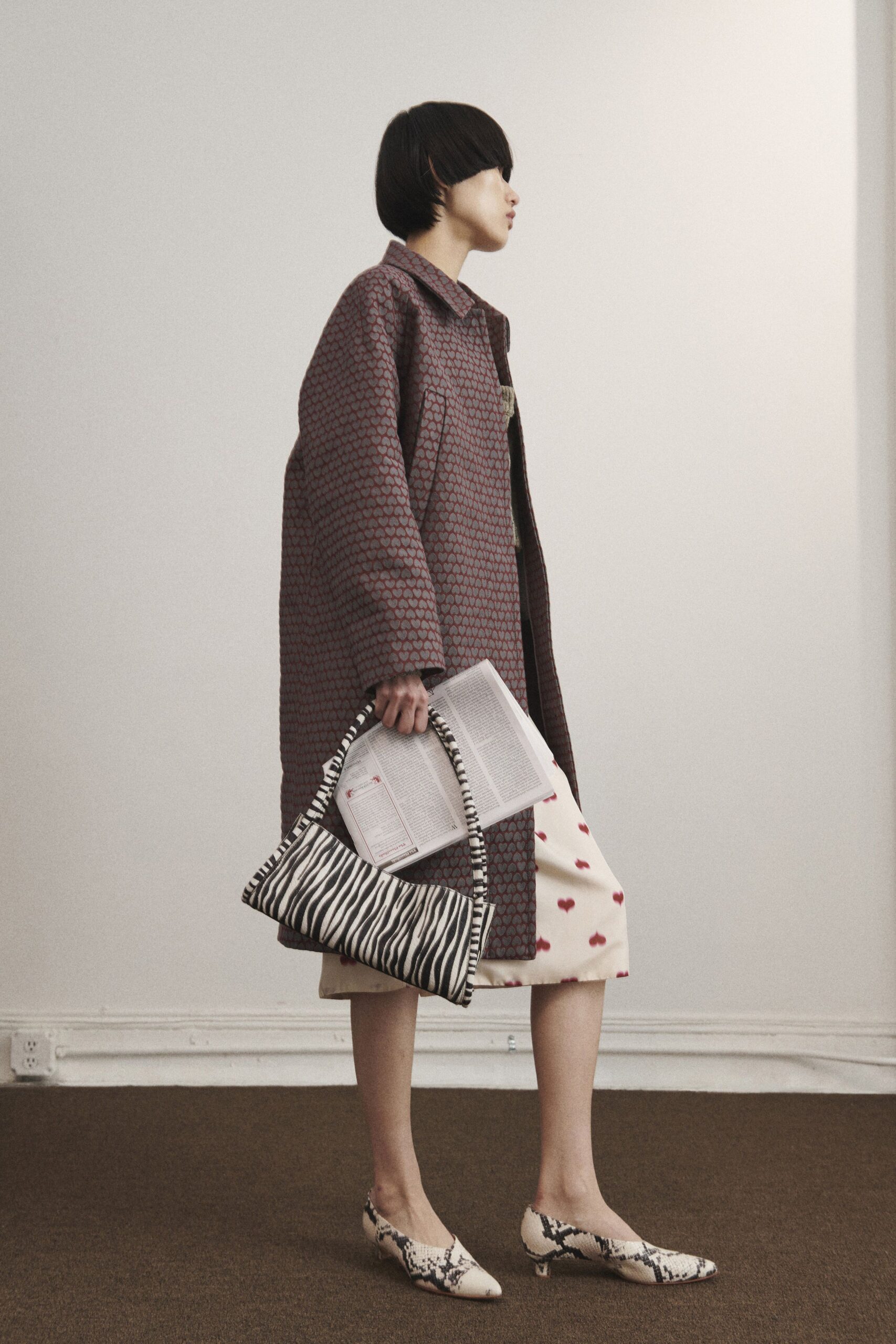 purple cotton long-sleeve collared oversized textured coat