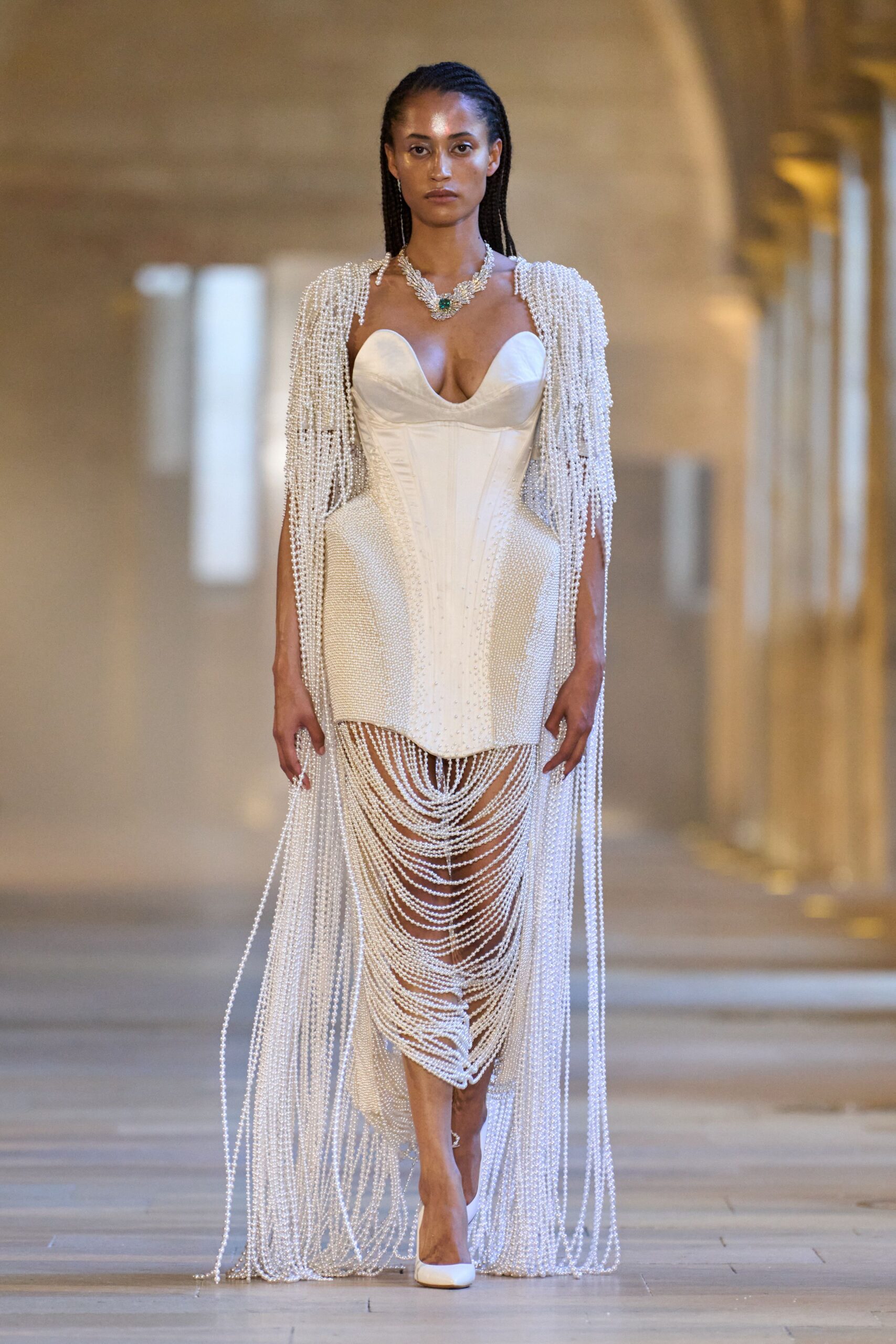 white silk fitted gown
