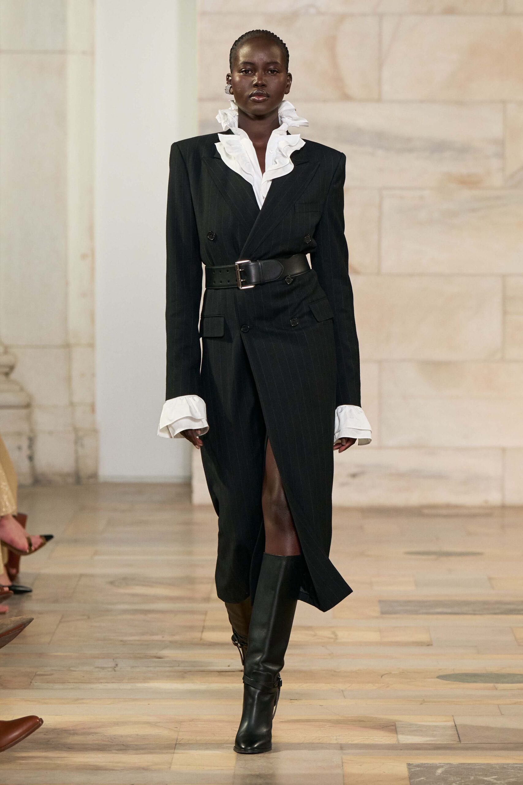 black cotton long-sleeve collared fitted buttoned pencil dress