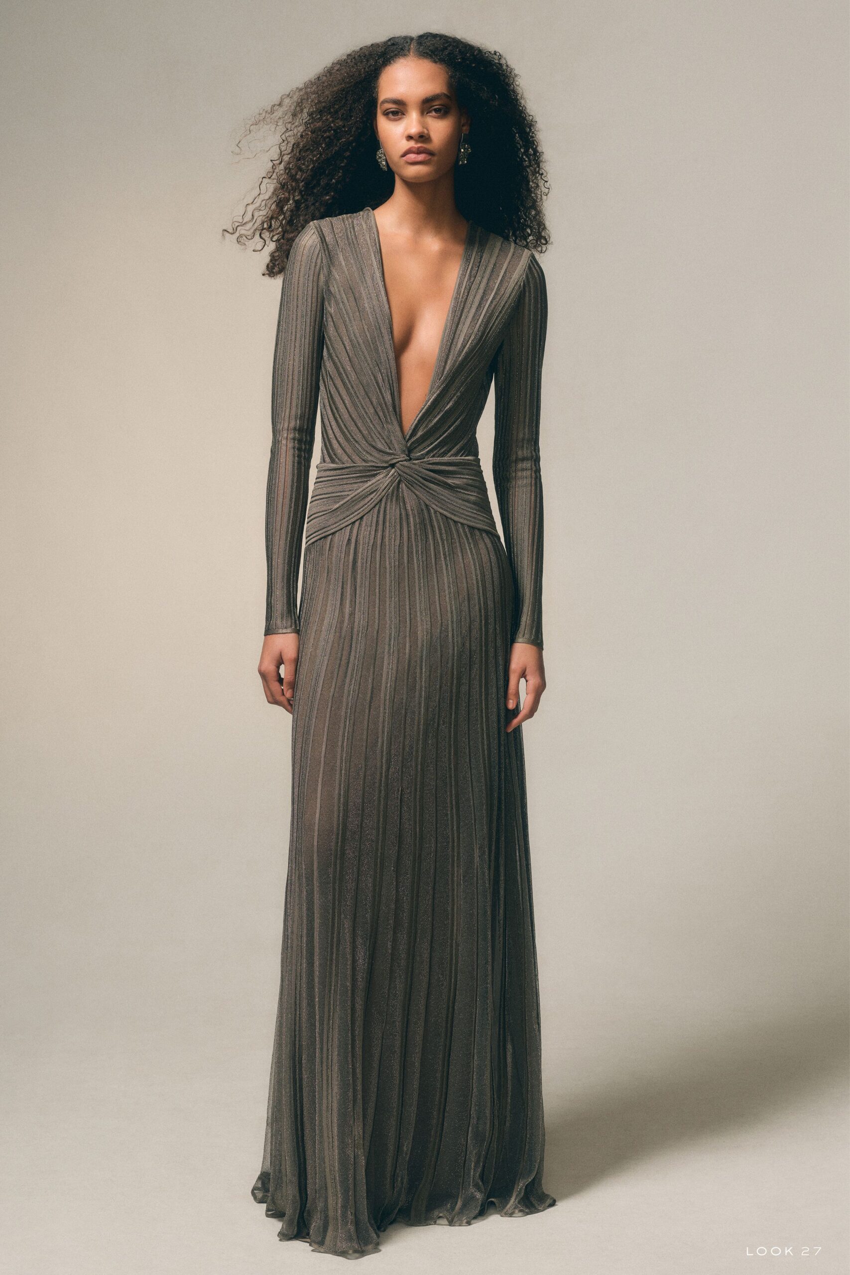 gray silk fitted gown