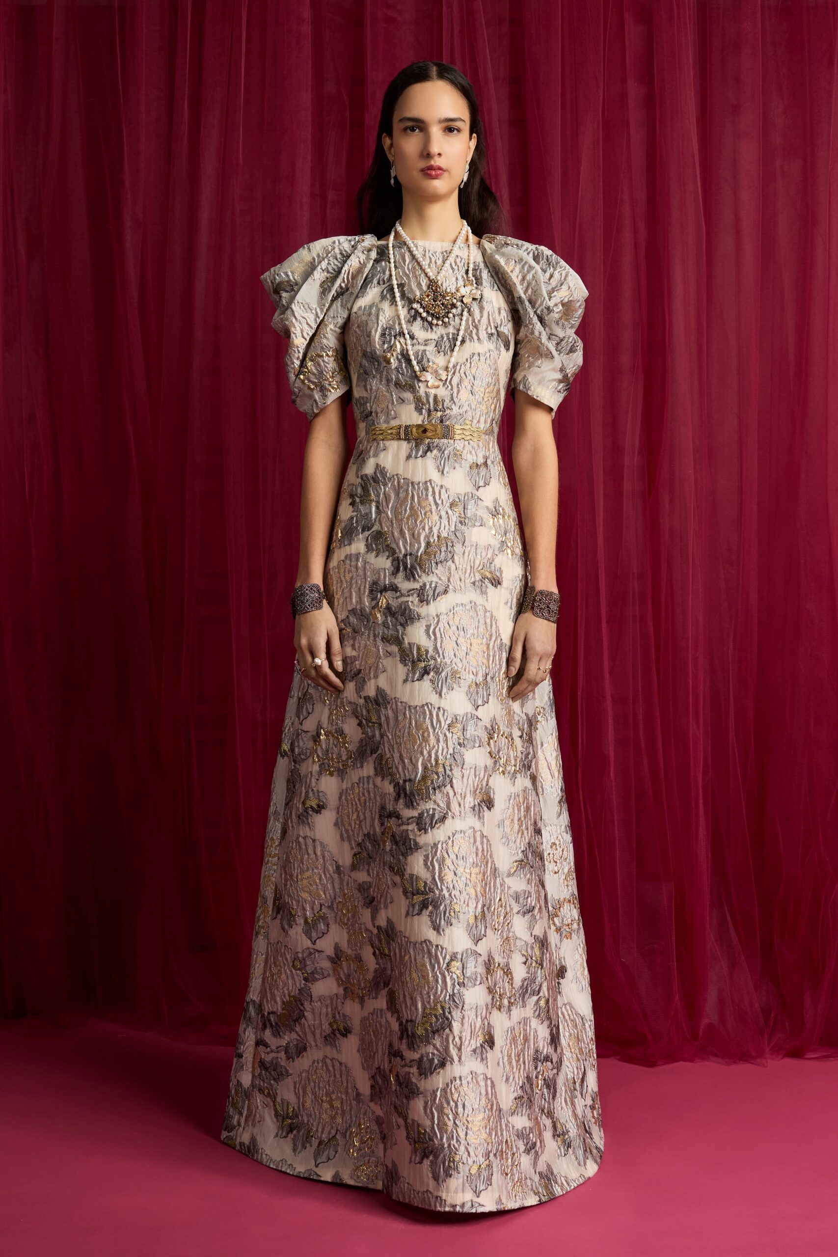 beige gold embroidered maxi gown