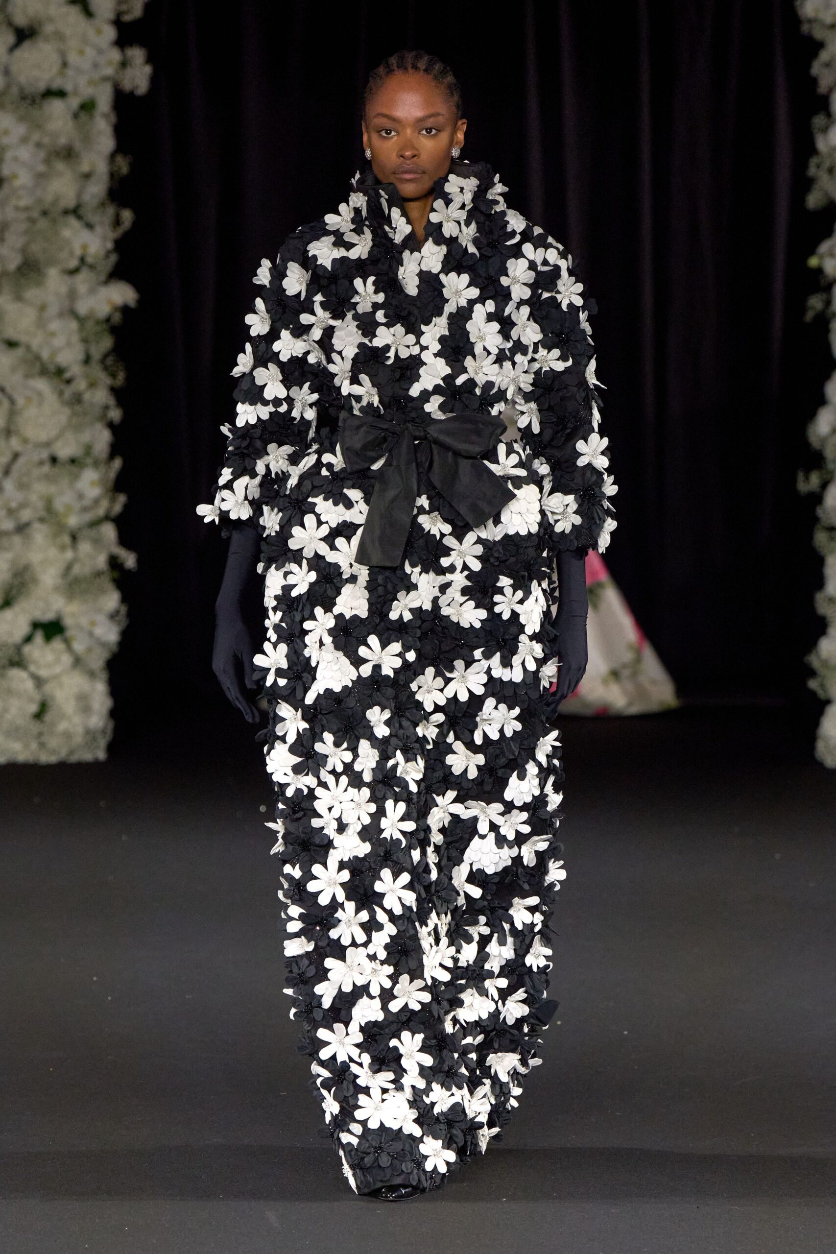 black and white floral gown