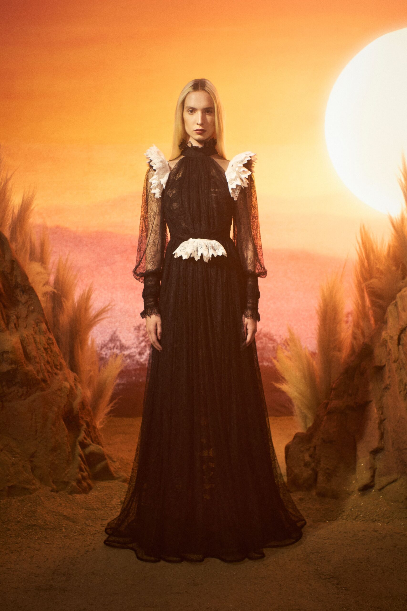 black lace fitted gown