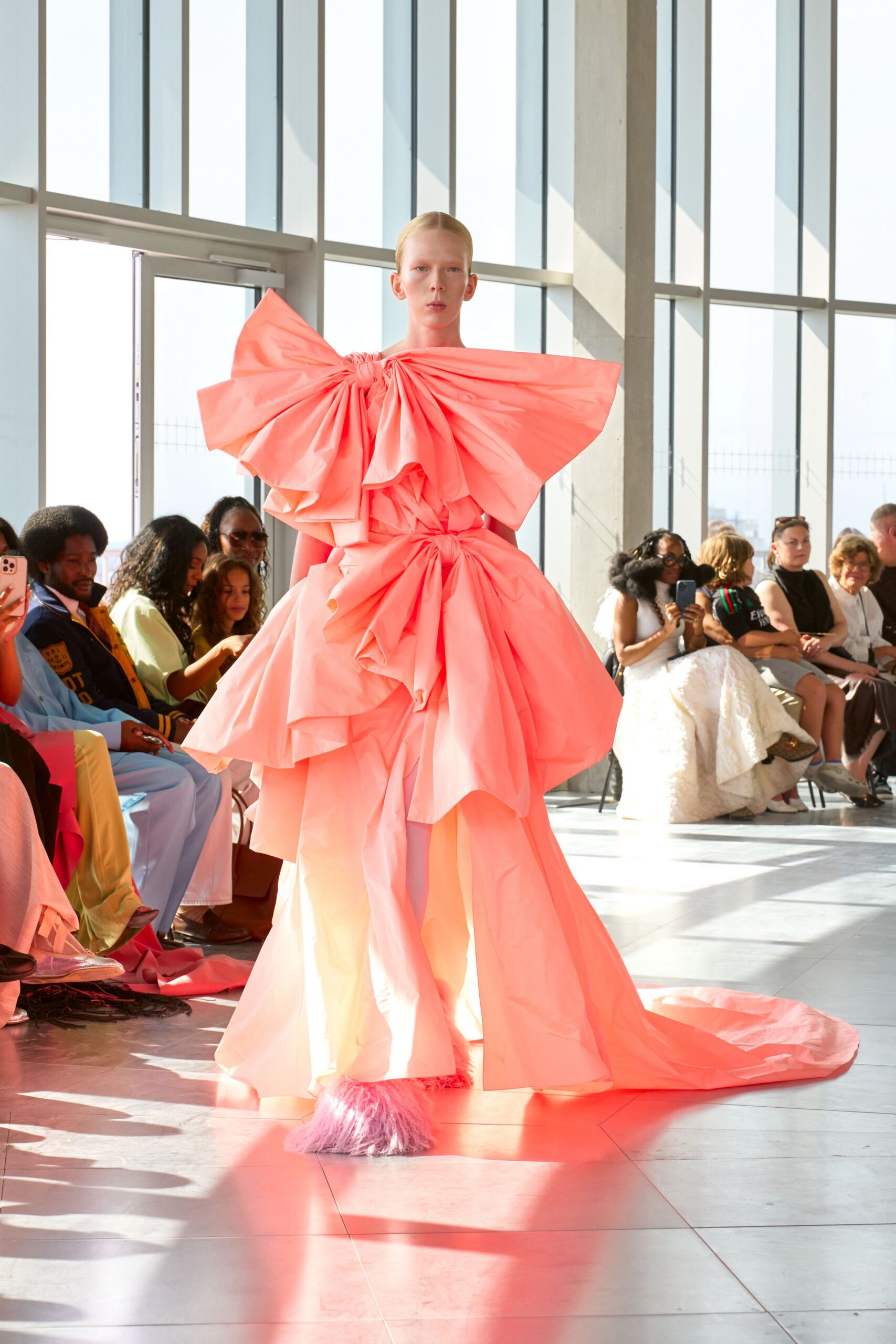 pink silk pleated gown