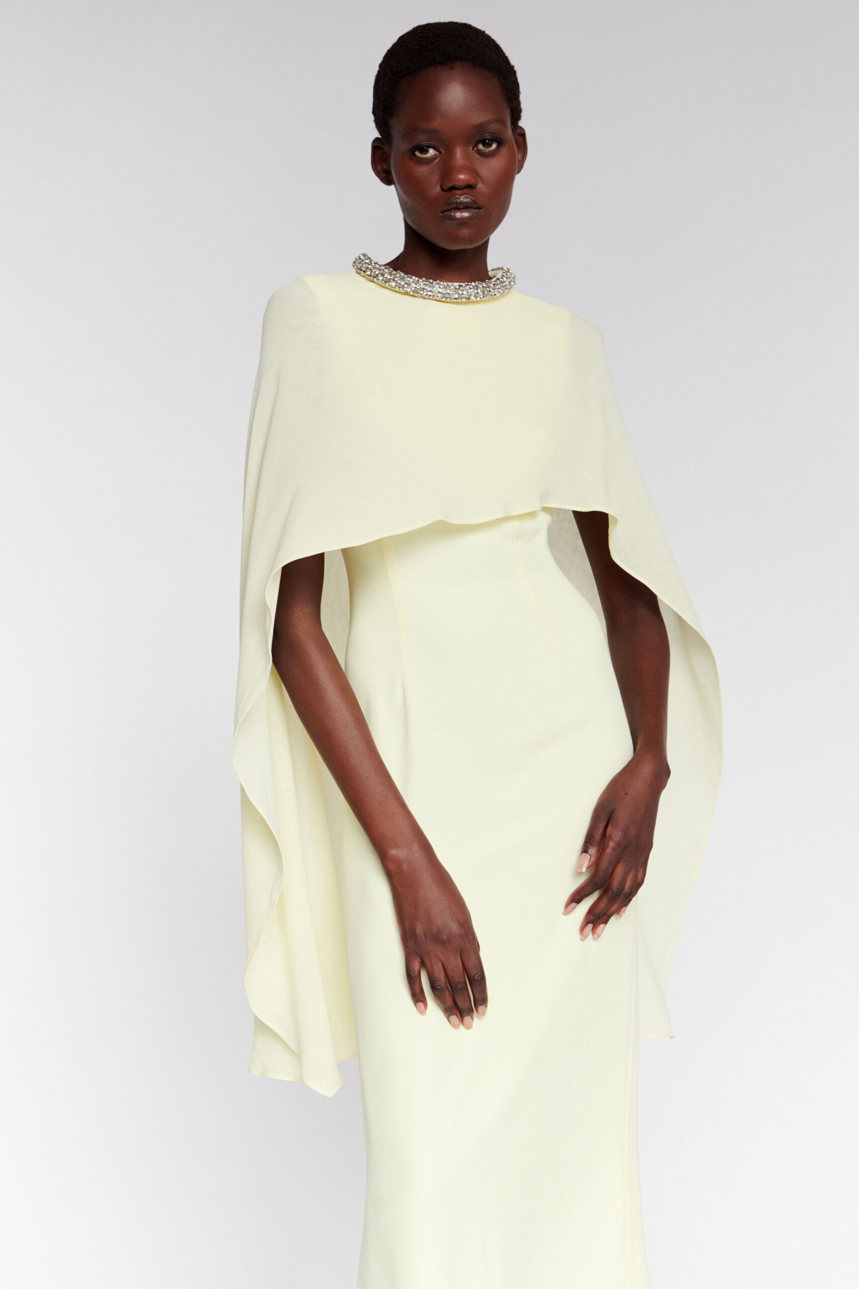 yellow silk sleeveless gown