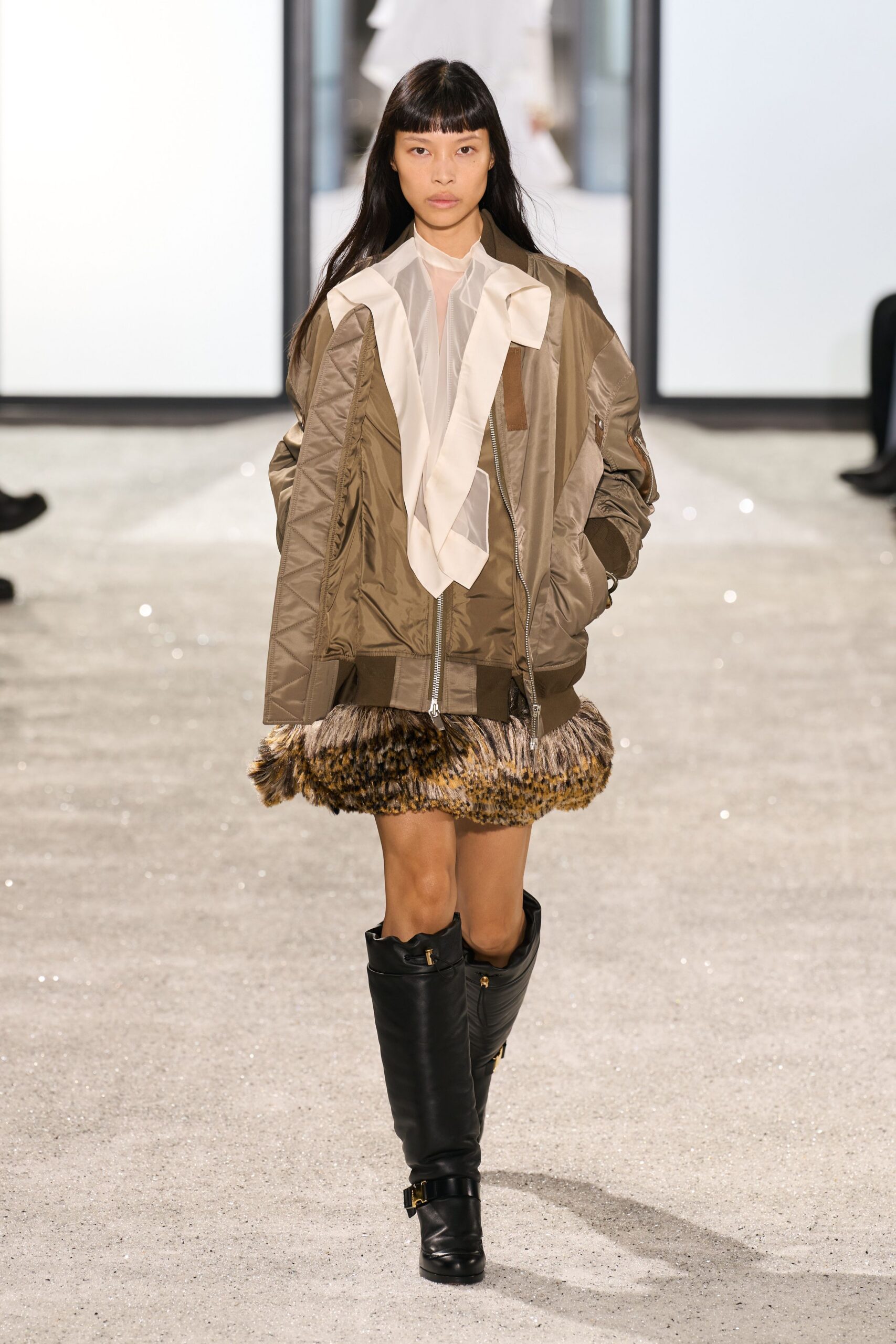 beige oversized jacket with white blouse