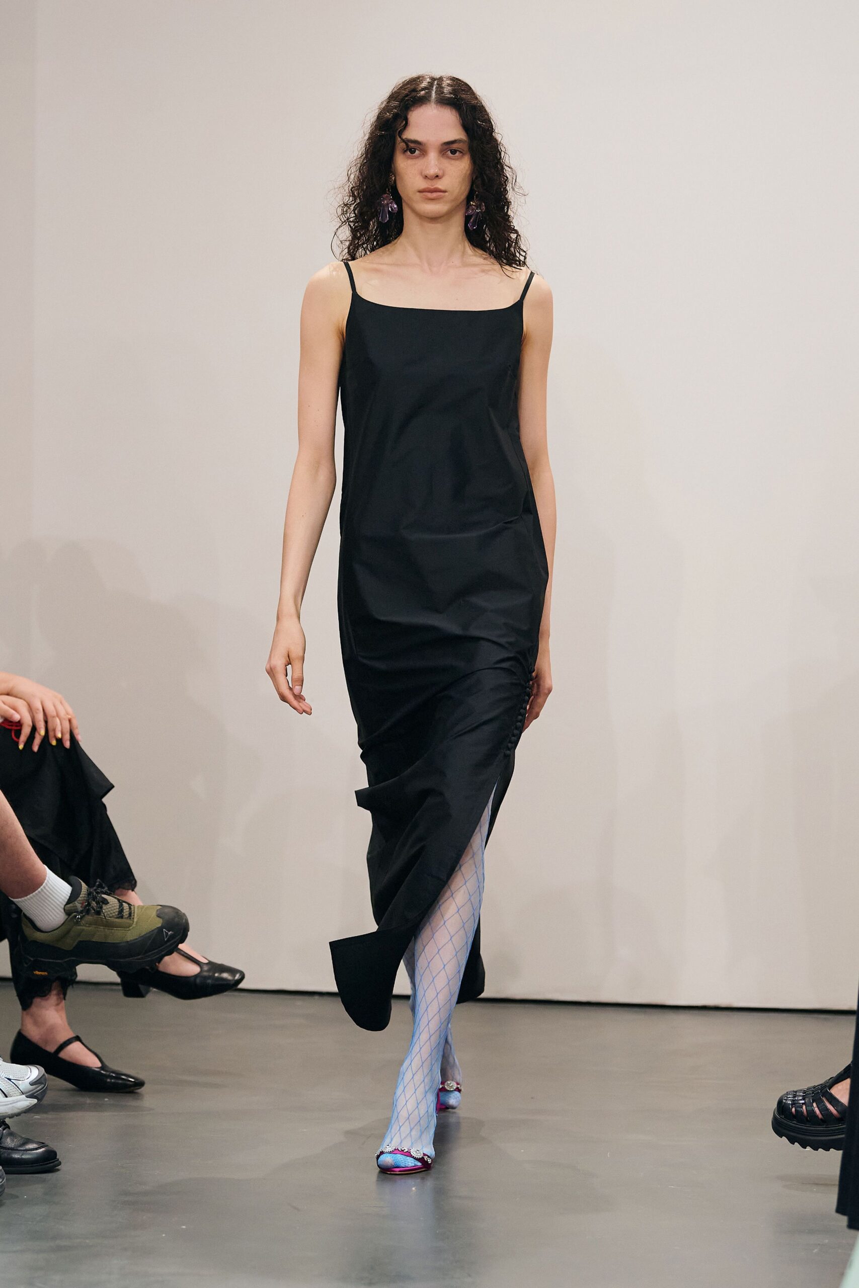black silk sleeveless midi dress