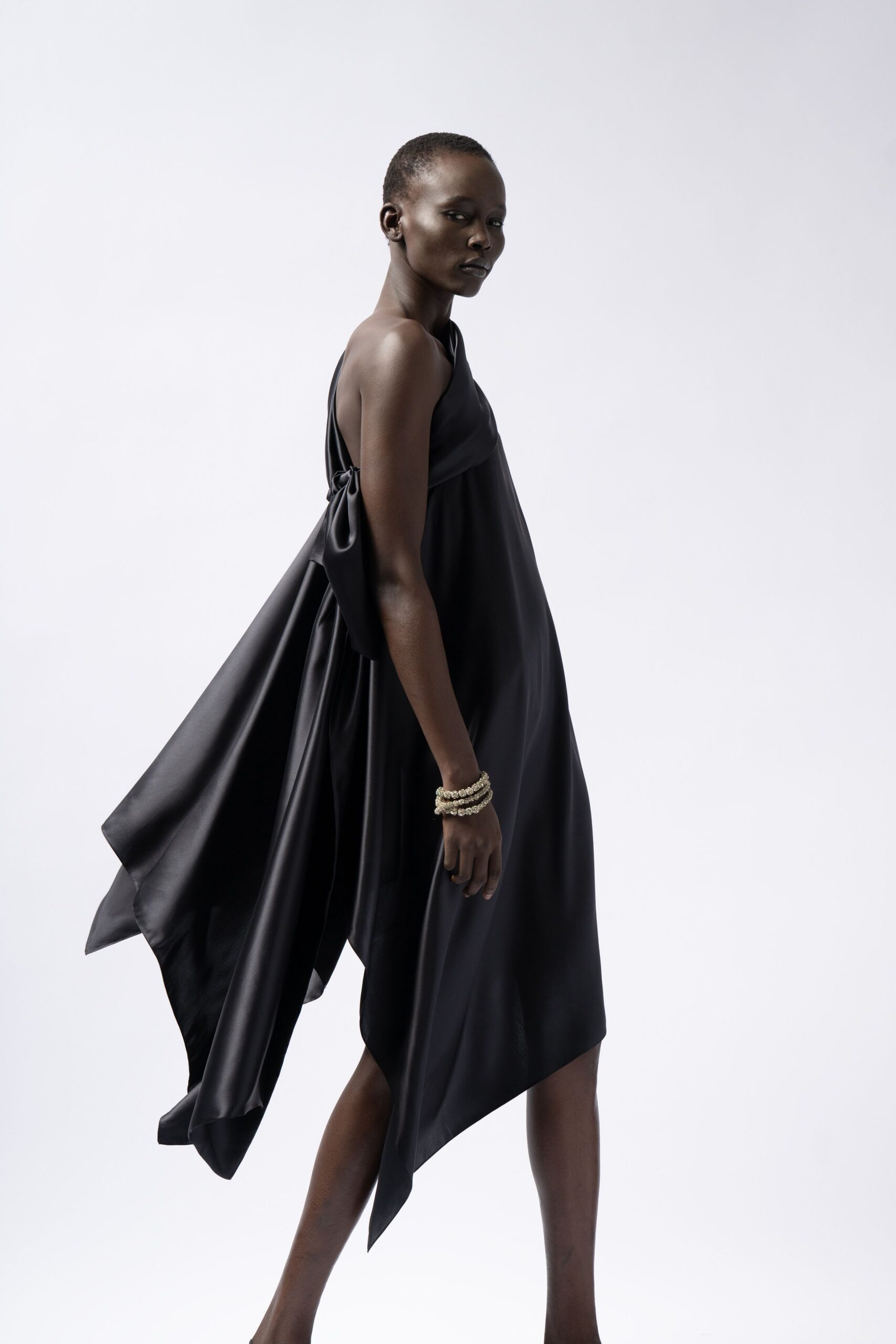 black silk sleeveless dress