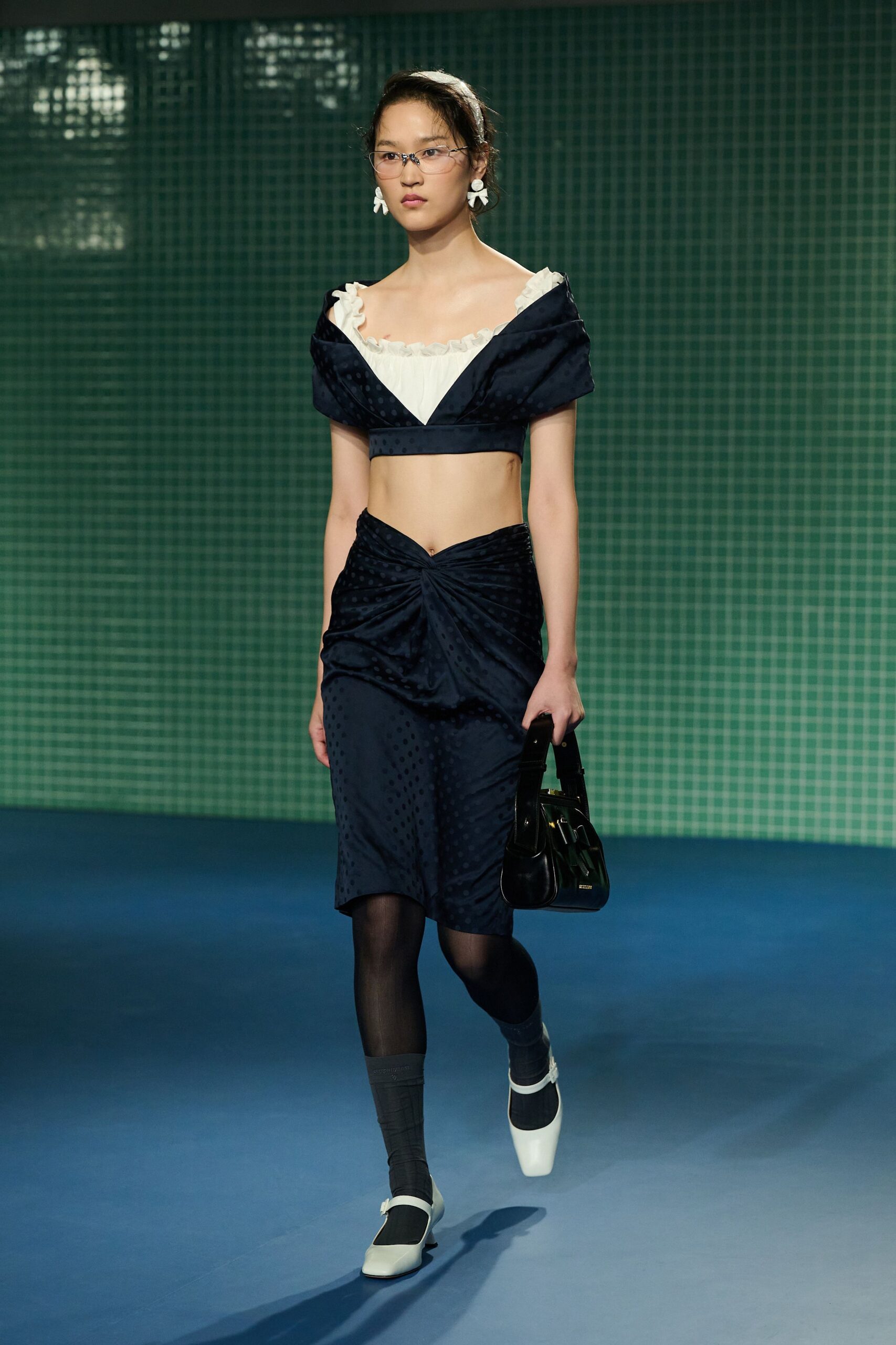 navy velvet fitted top and skirt