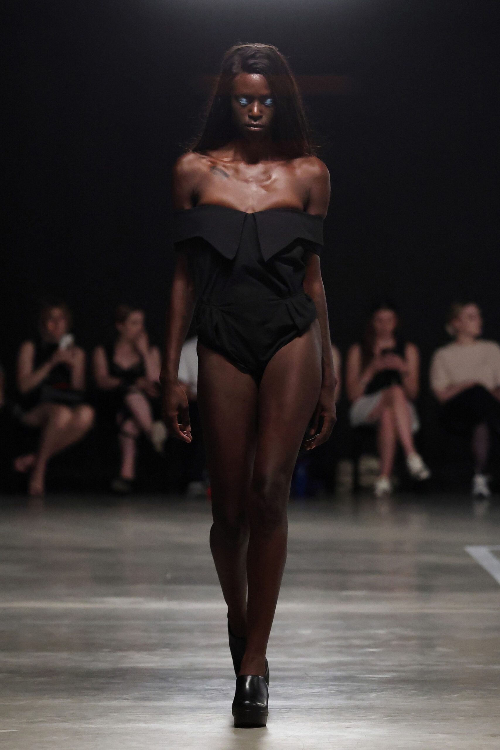 black ruffled strapless bodysuit