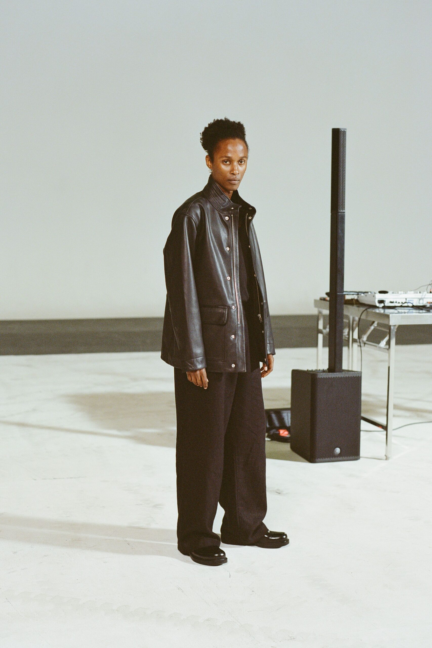 black leather jacket and pants