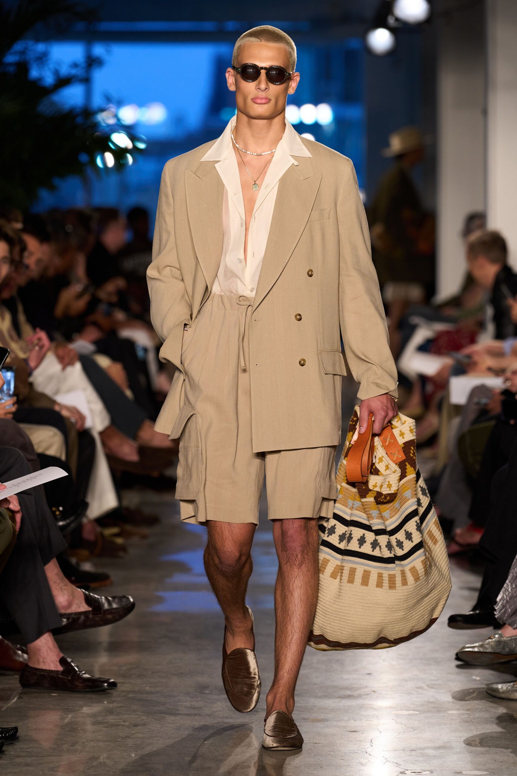 beige linen long-sleeve collared relaxed blazer