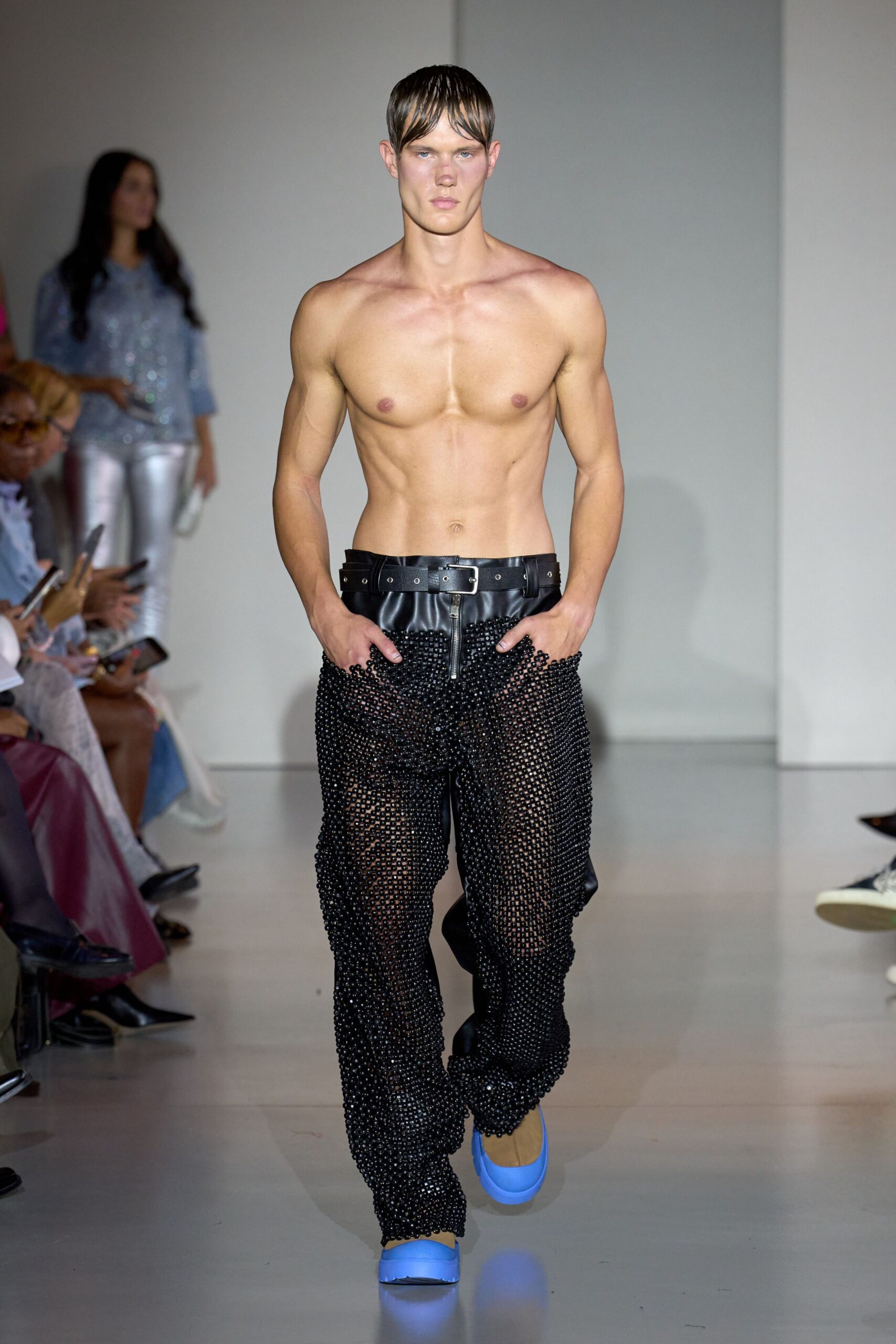 black mesh relaxed distressed pants