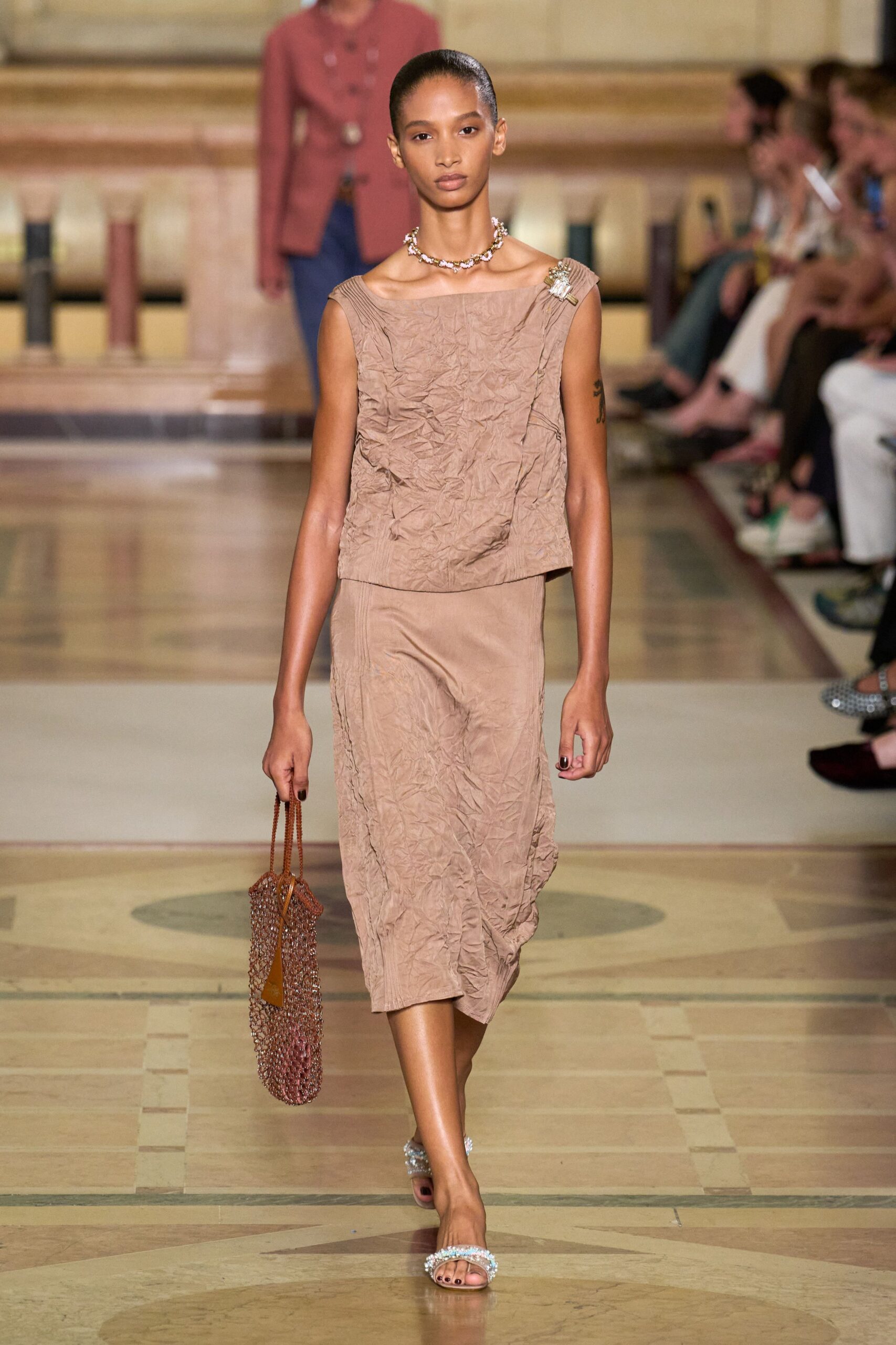 beige textured top and skirt