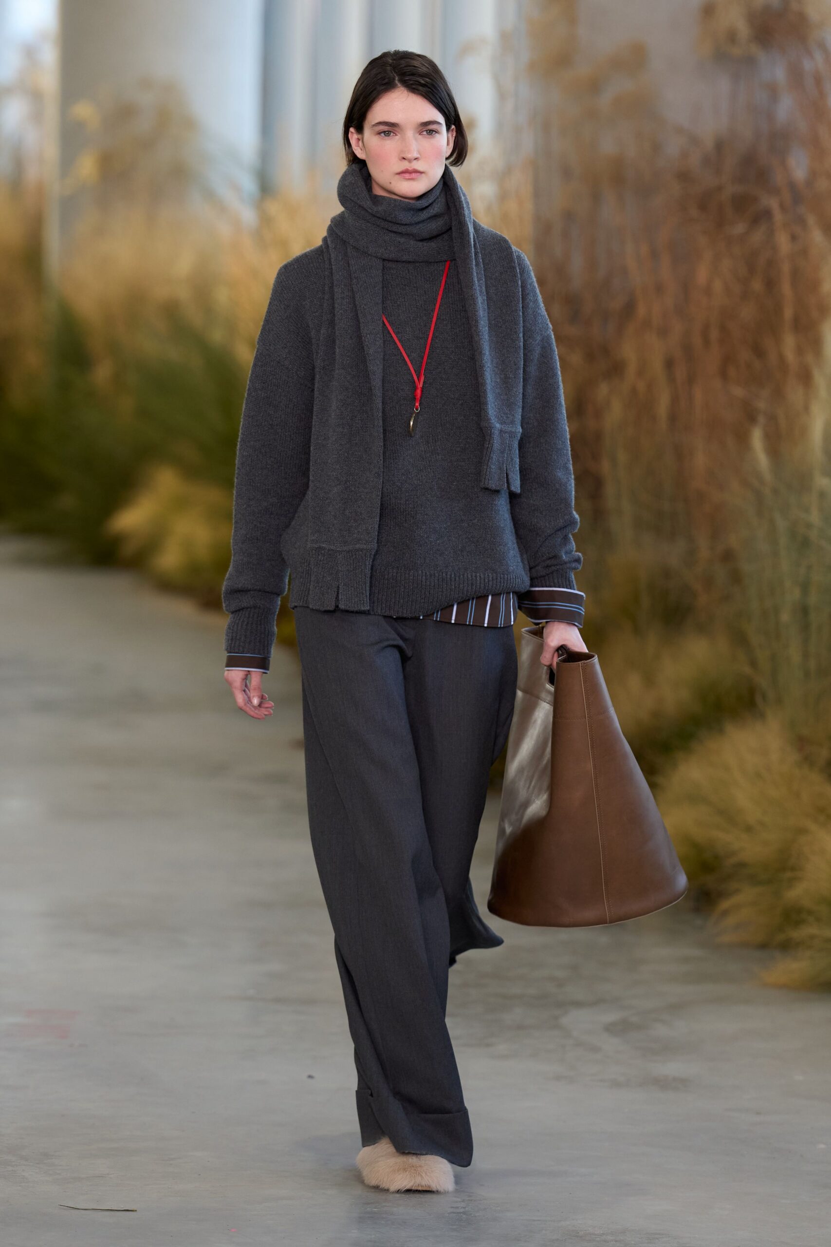 gray wool long-sleeve high-neck relaxed sweater