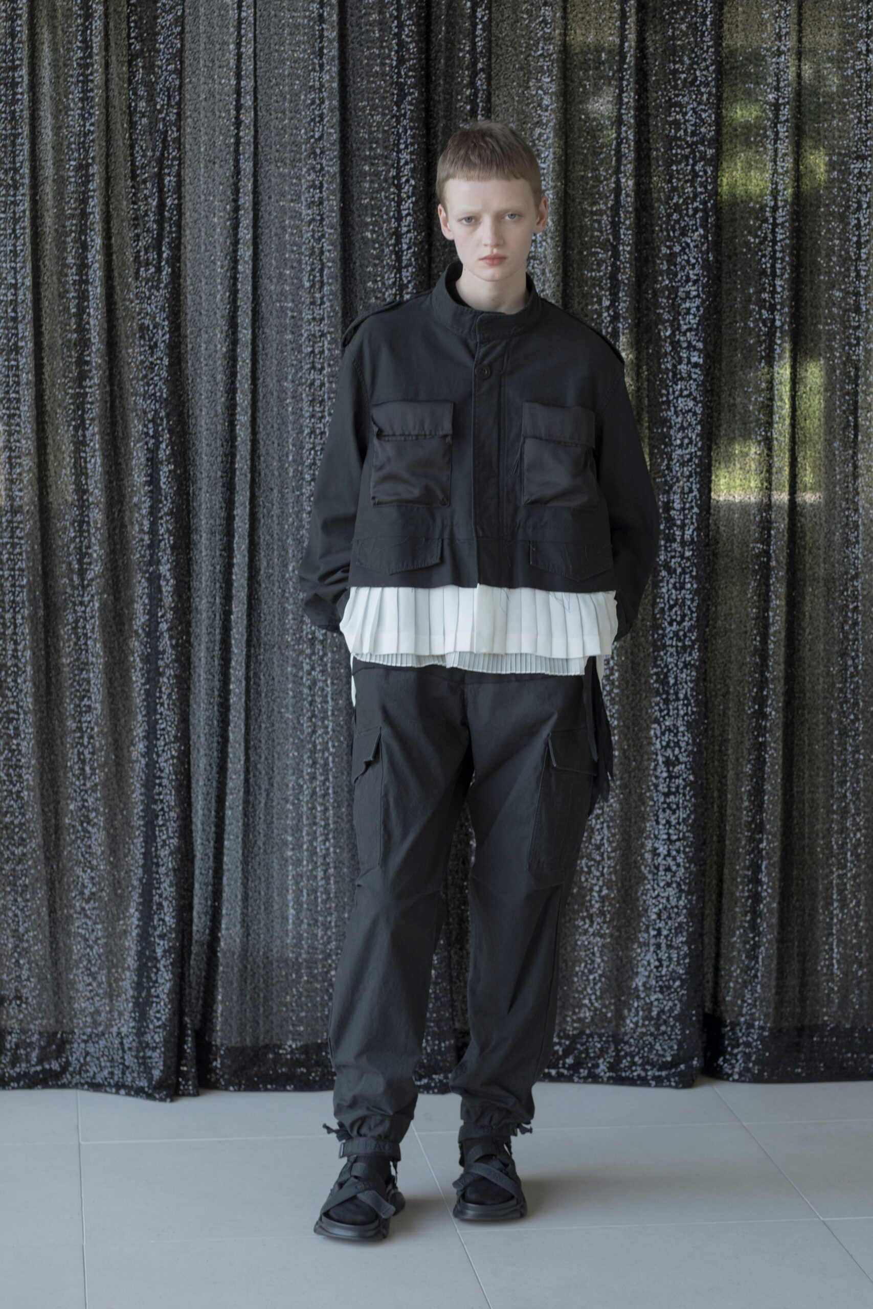 black relaxed jacket with white blouse