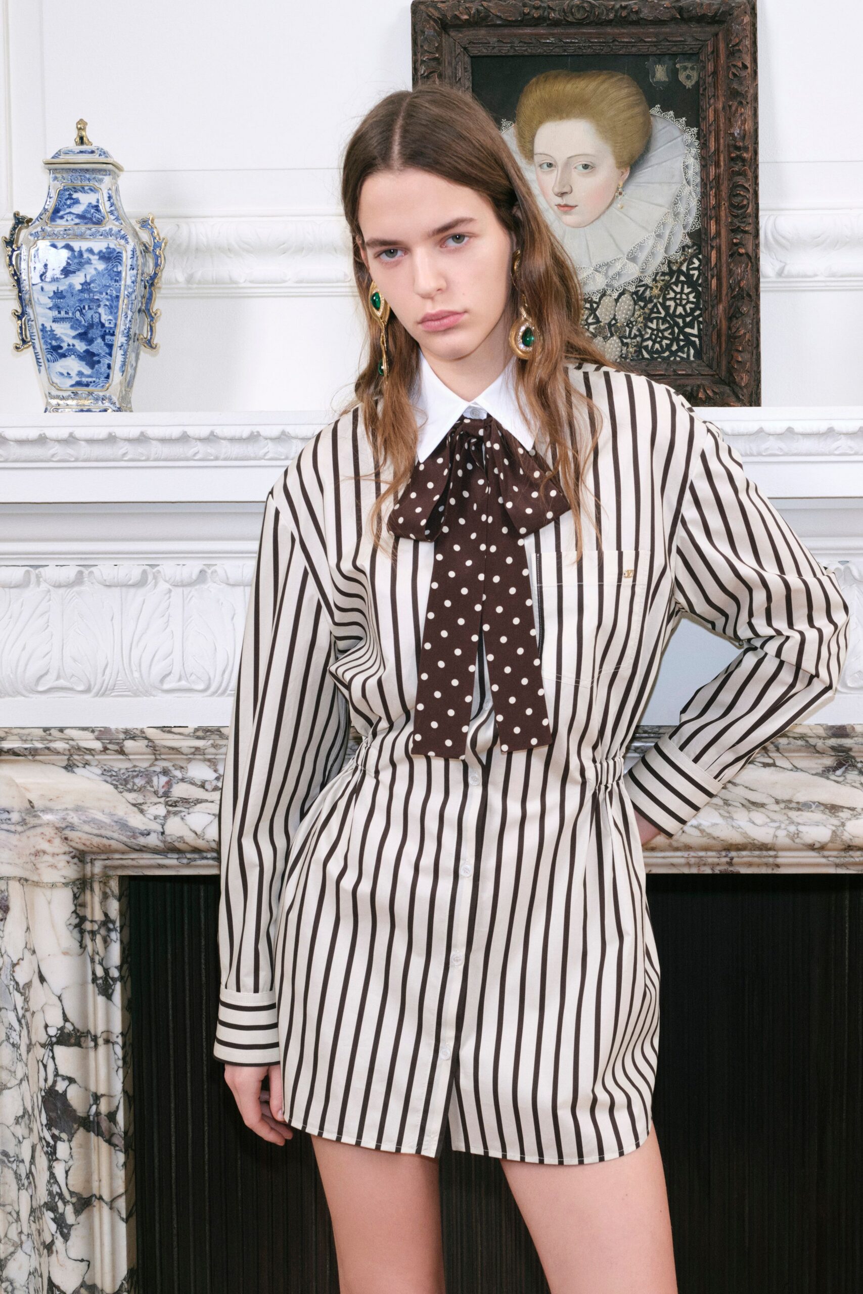 striped shirt-dress with polka-dot bow