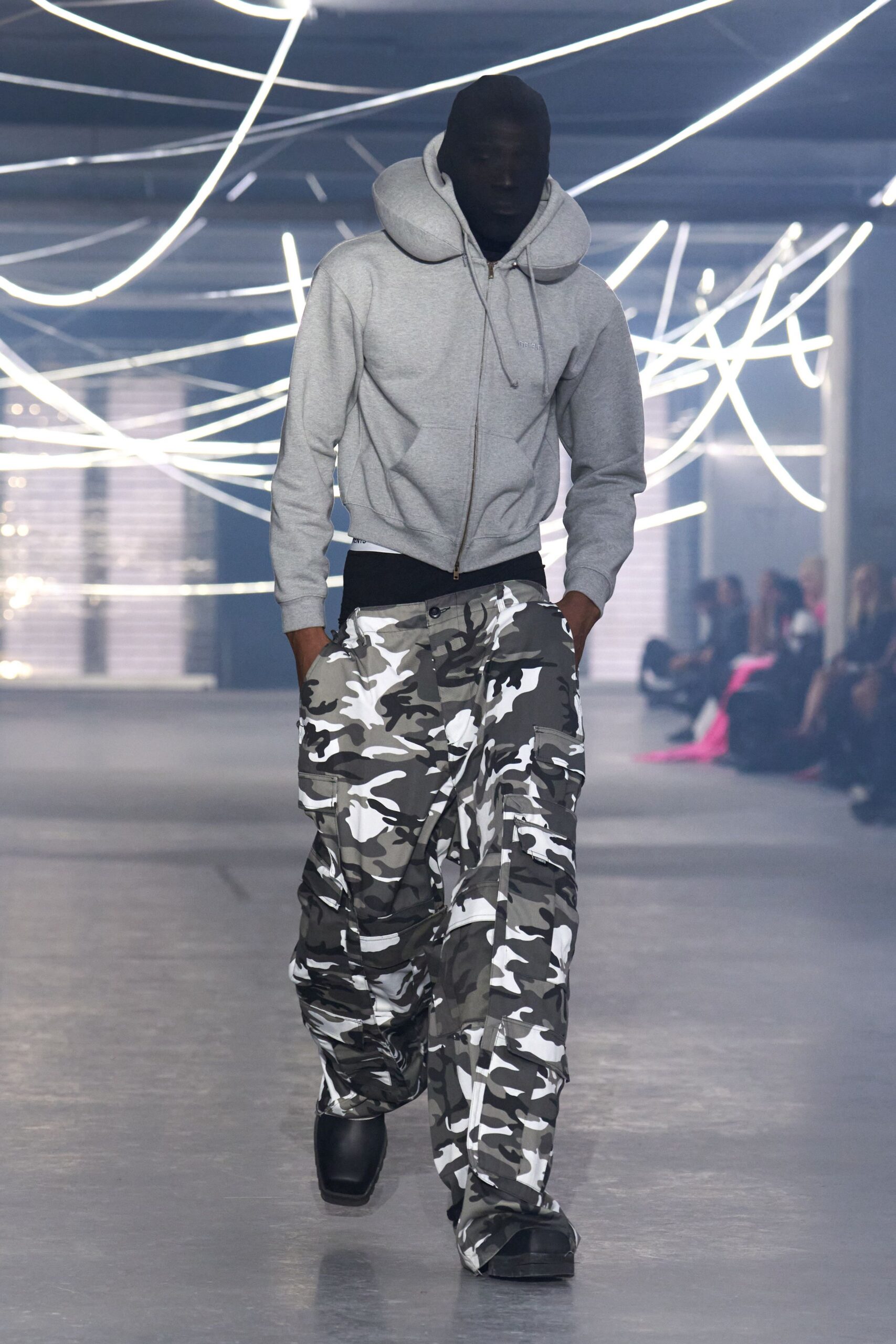 gray hoodie with cargo pants