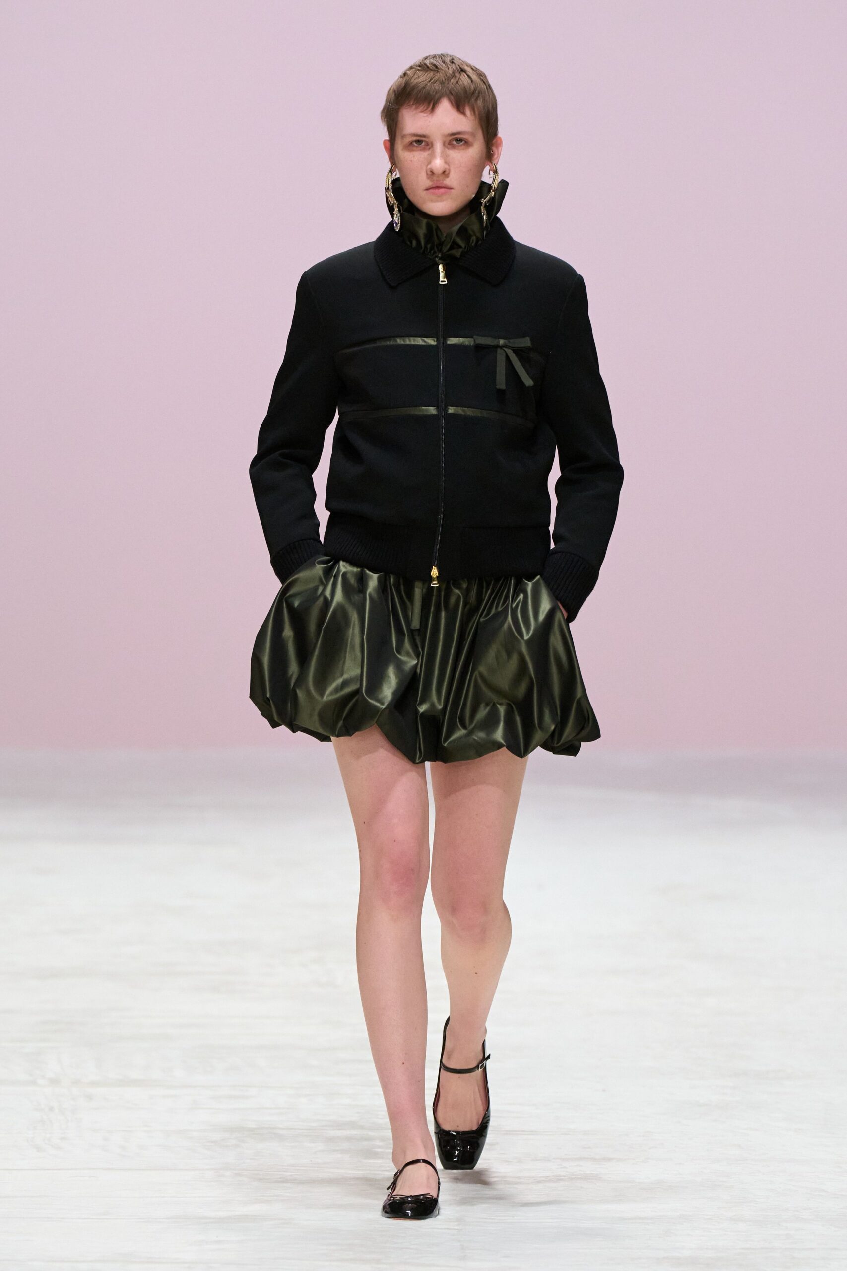 green silk relaxed pleated mini skirt