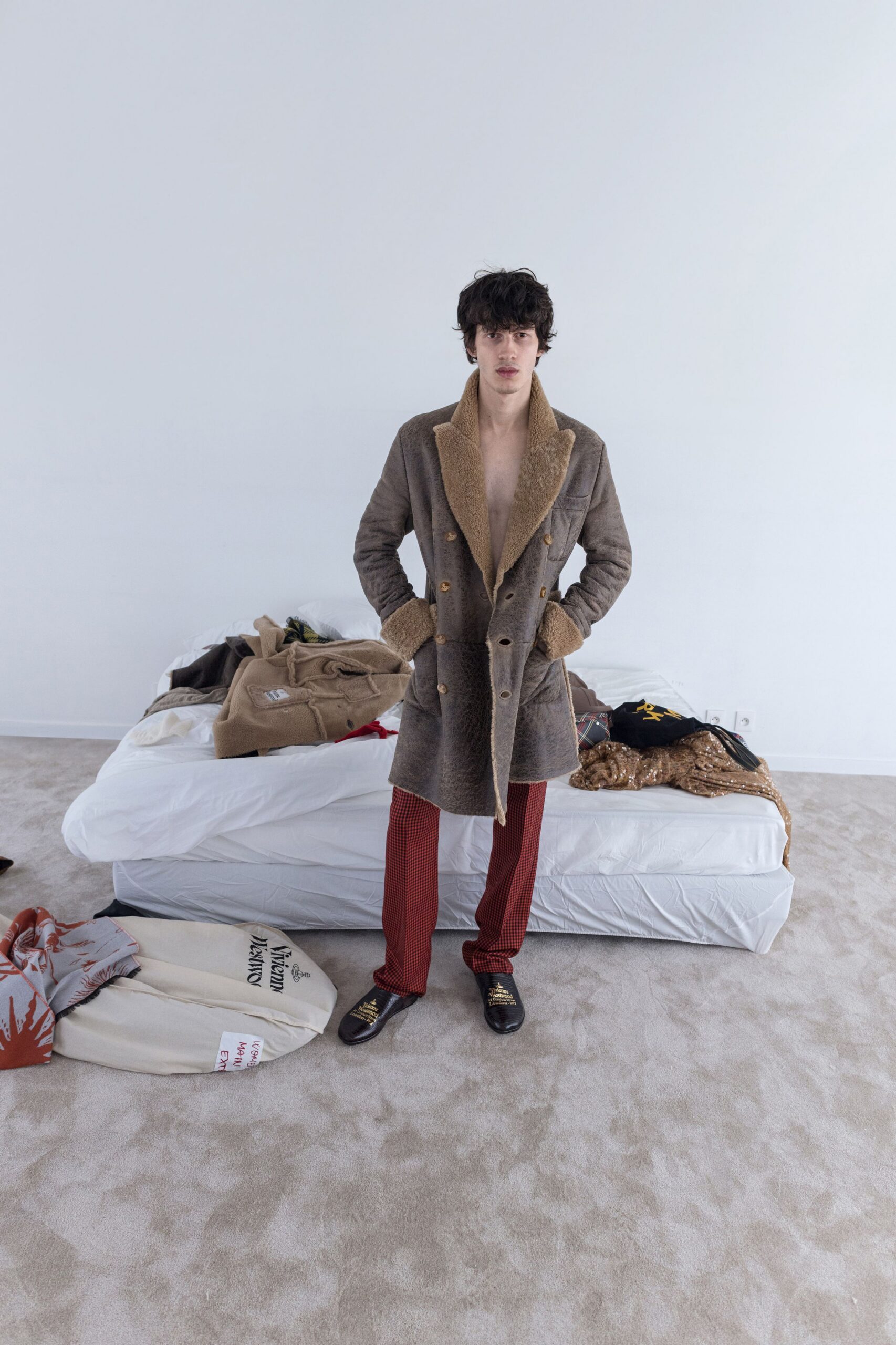 brown wool long-sleeve collared structured belted coat