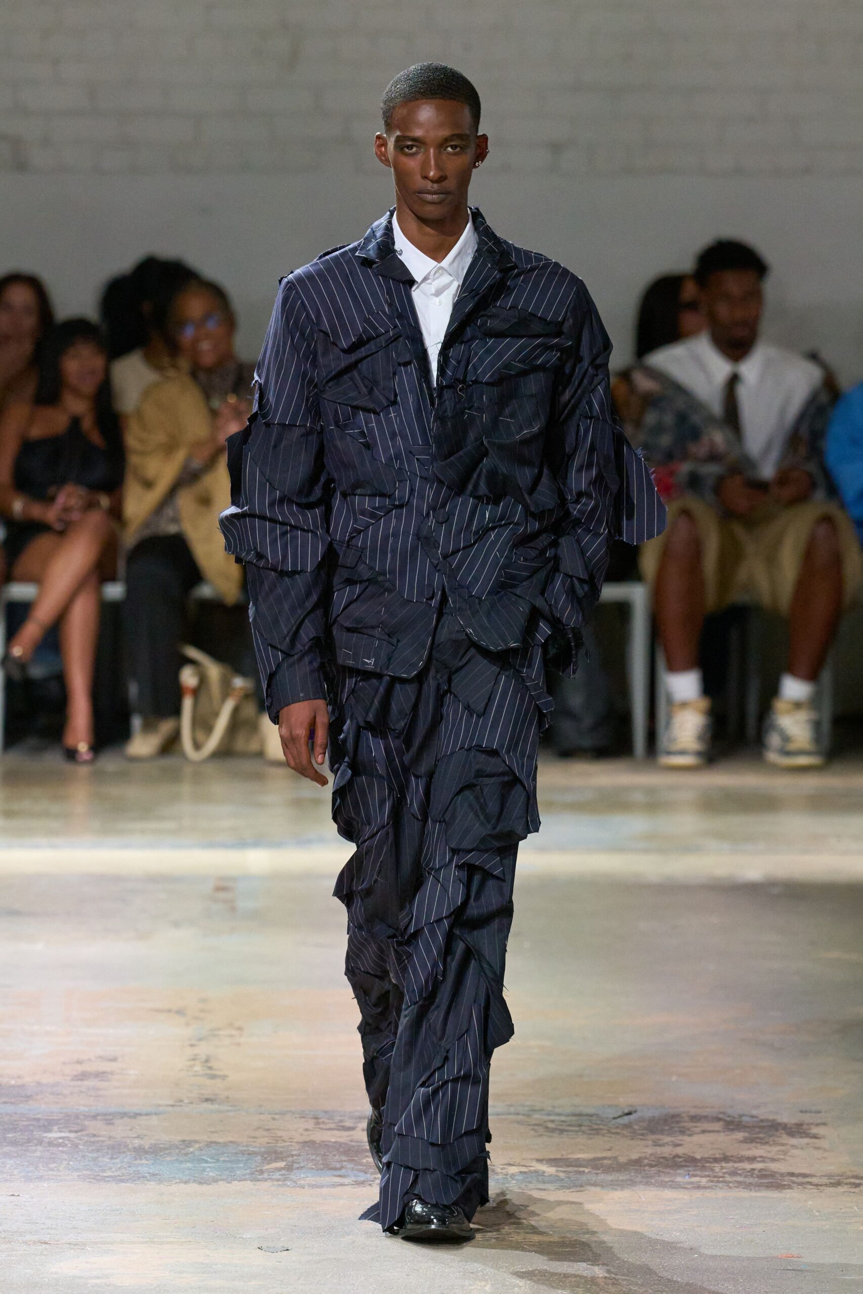 blue pleated layered suit