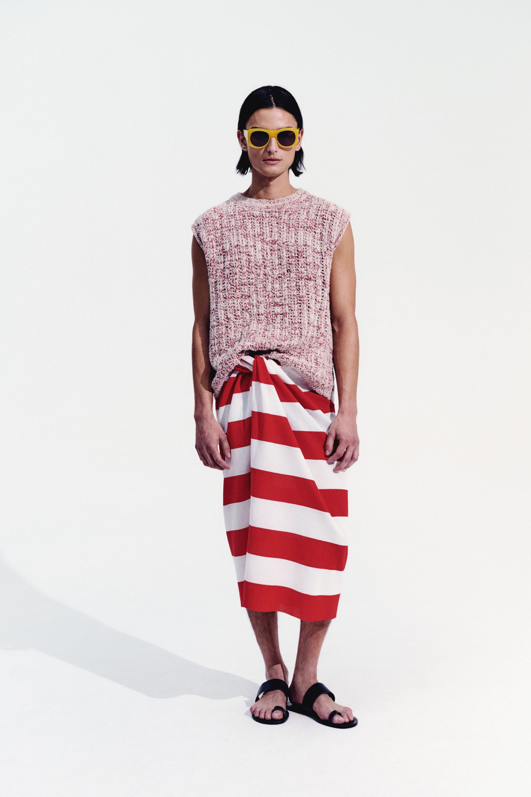red cotton sleeveless collared relaxed striped top