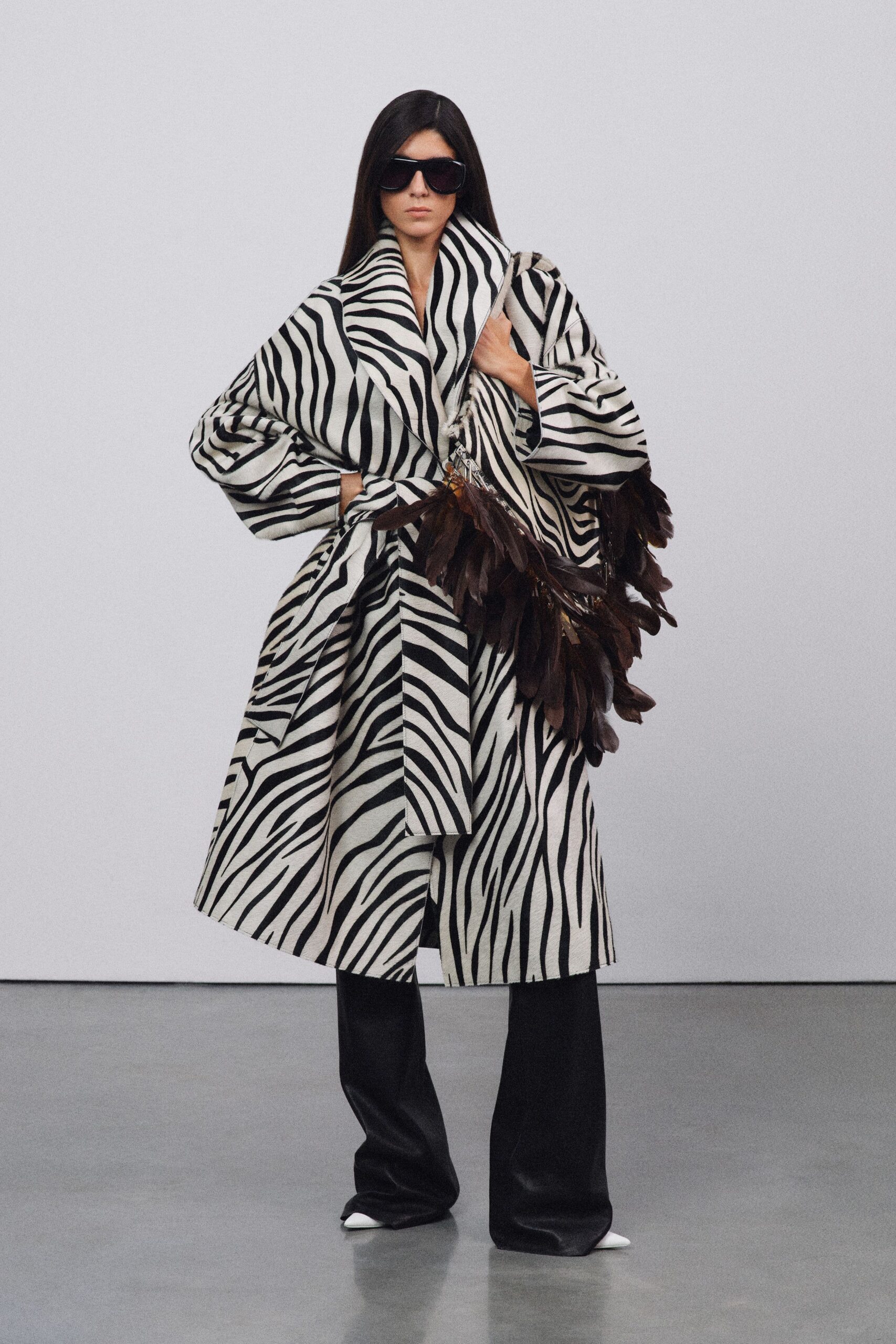 zebra striped coat with bag