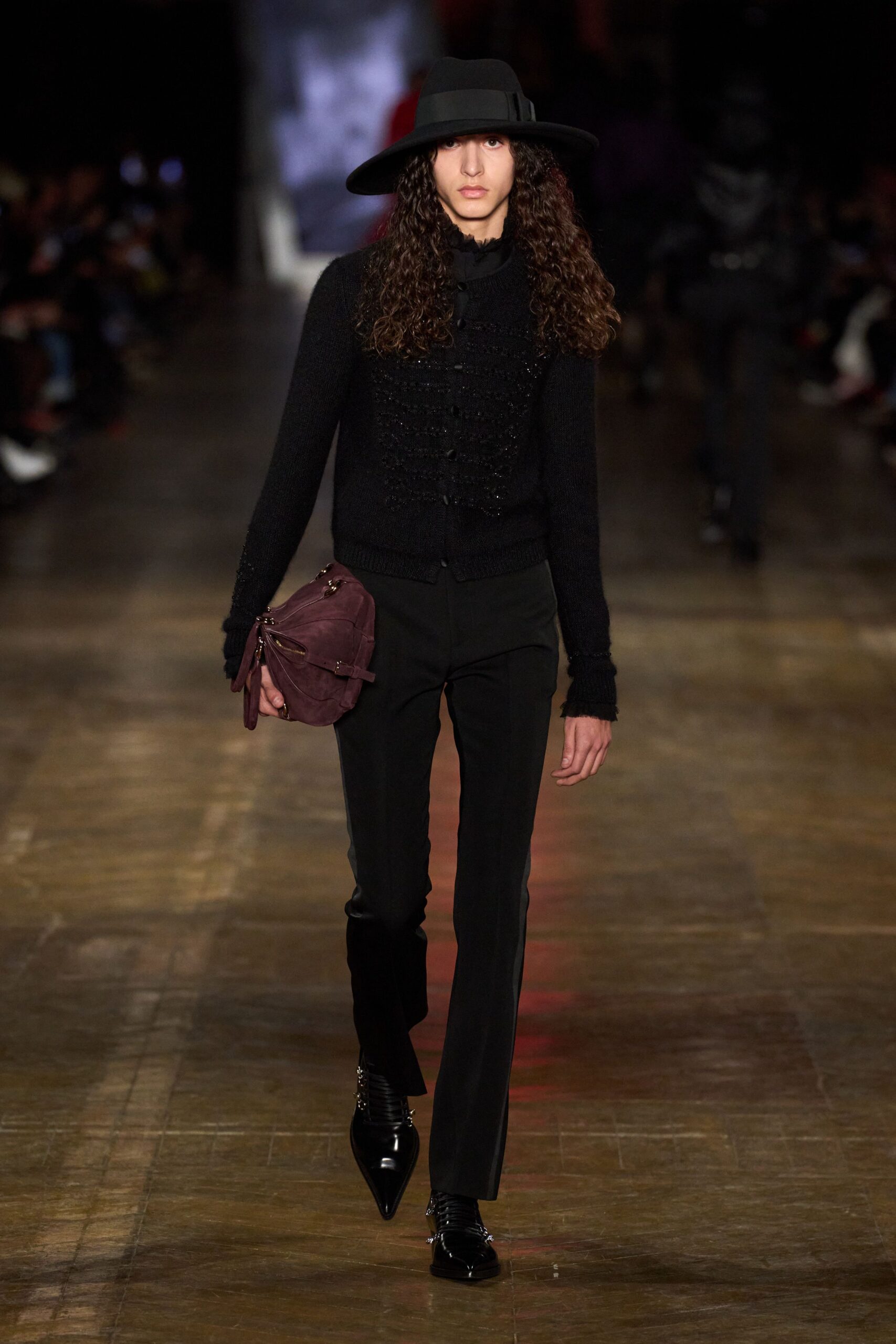 black wool long-sleeve collared fitted textured cardigan