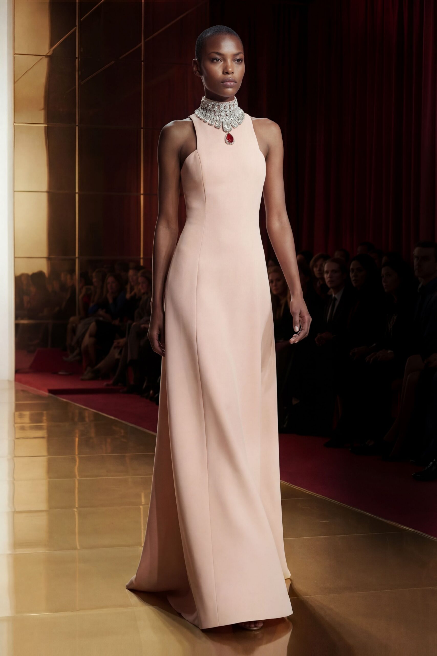 fitted pink silk gown