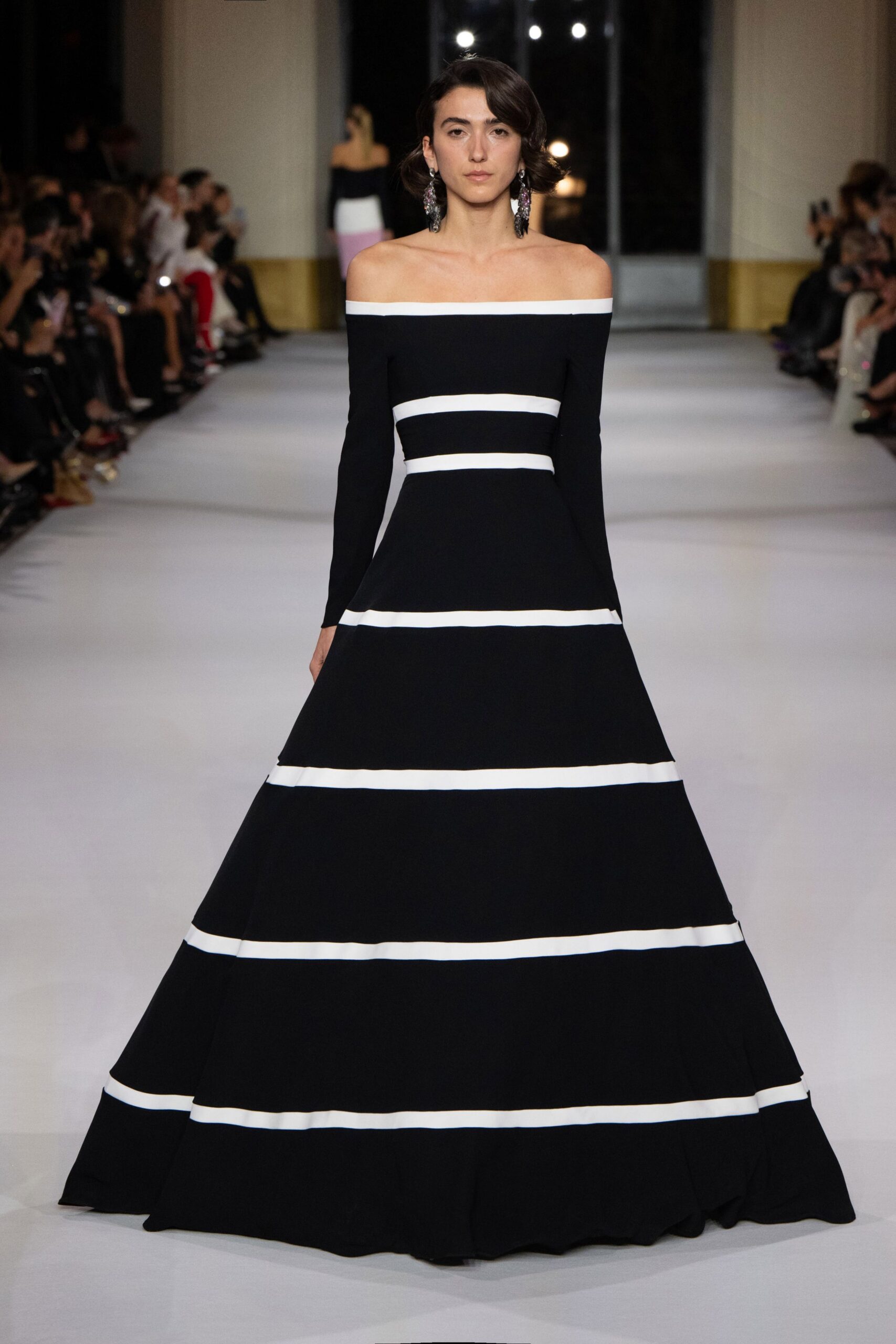 black and white striped gown