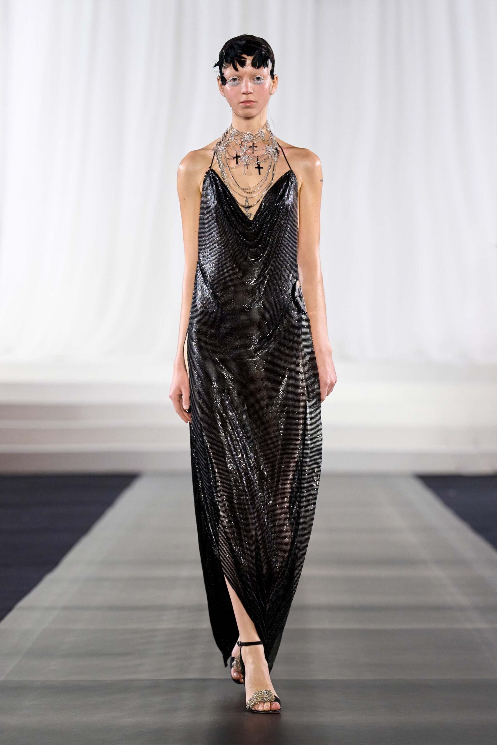 black silk draped gown