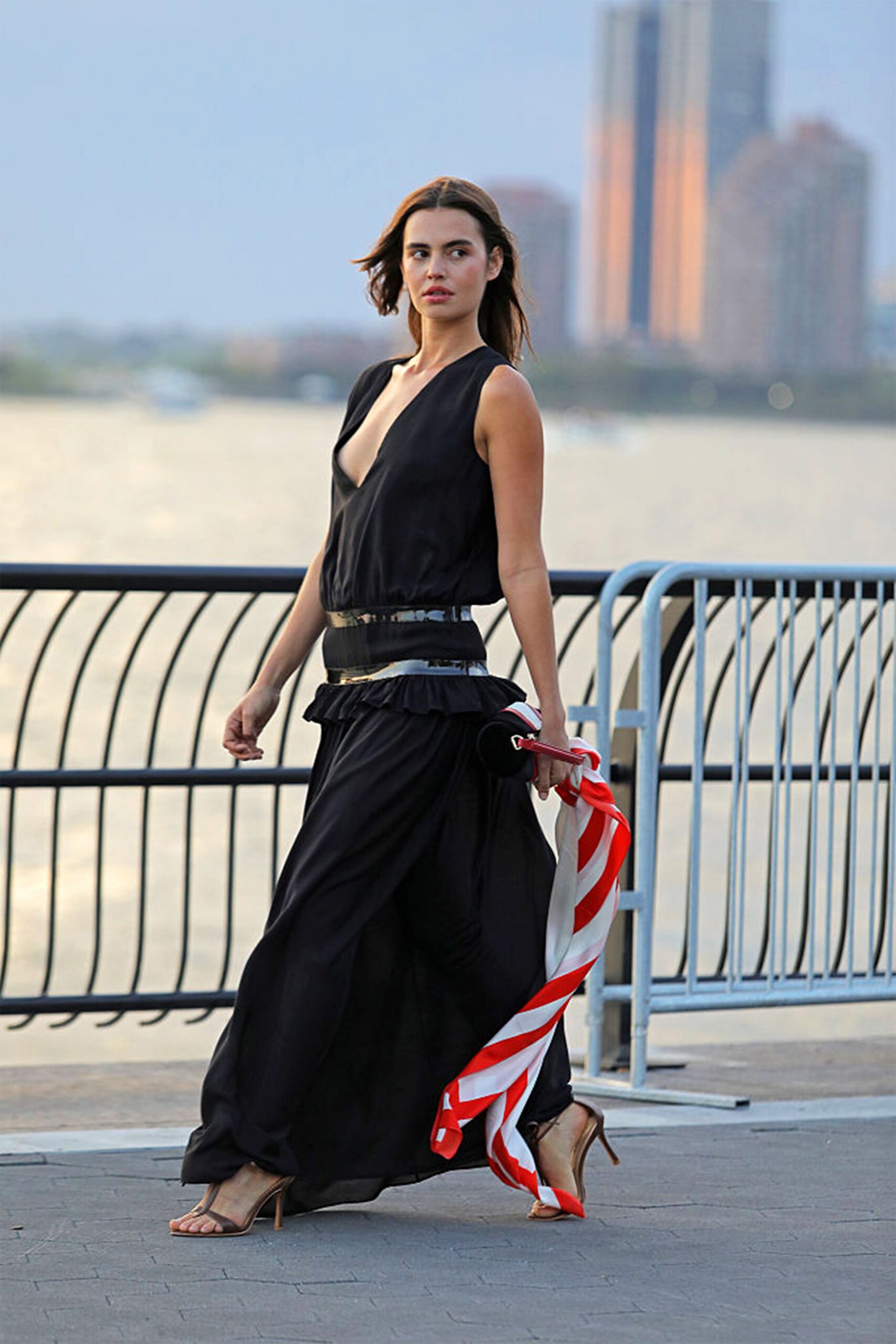 red silk striped scarf