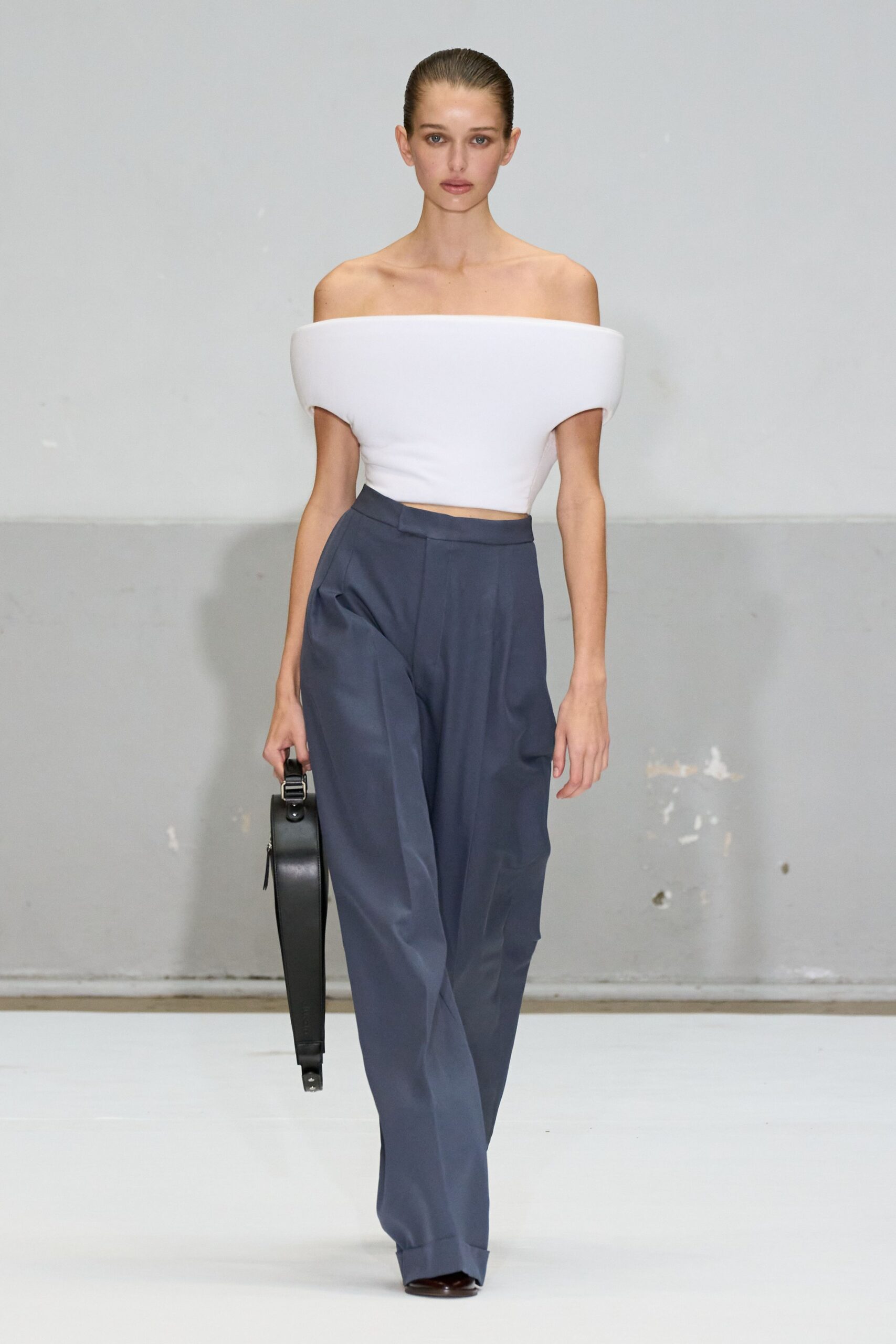 white cotton sleeveless off-shoulder fitted top