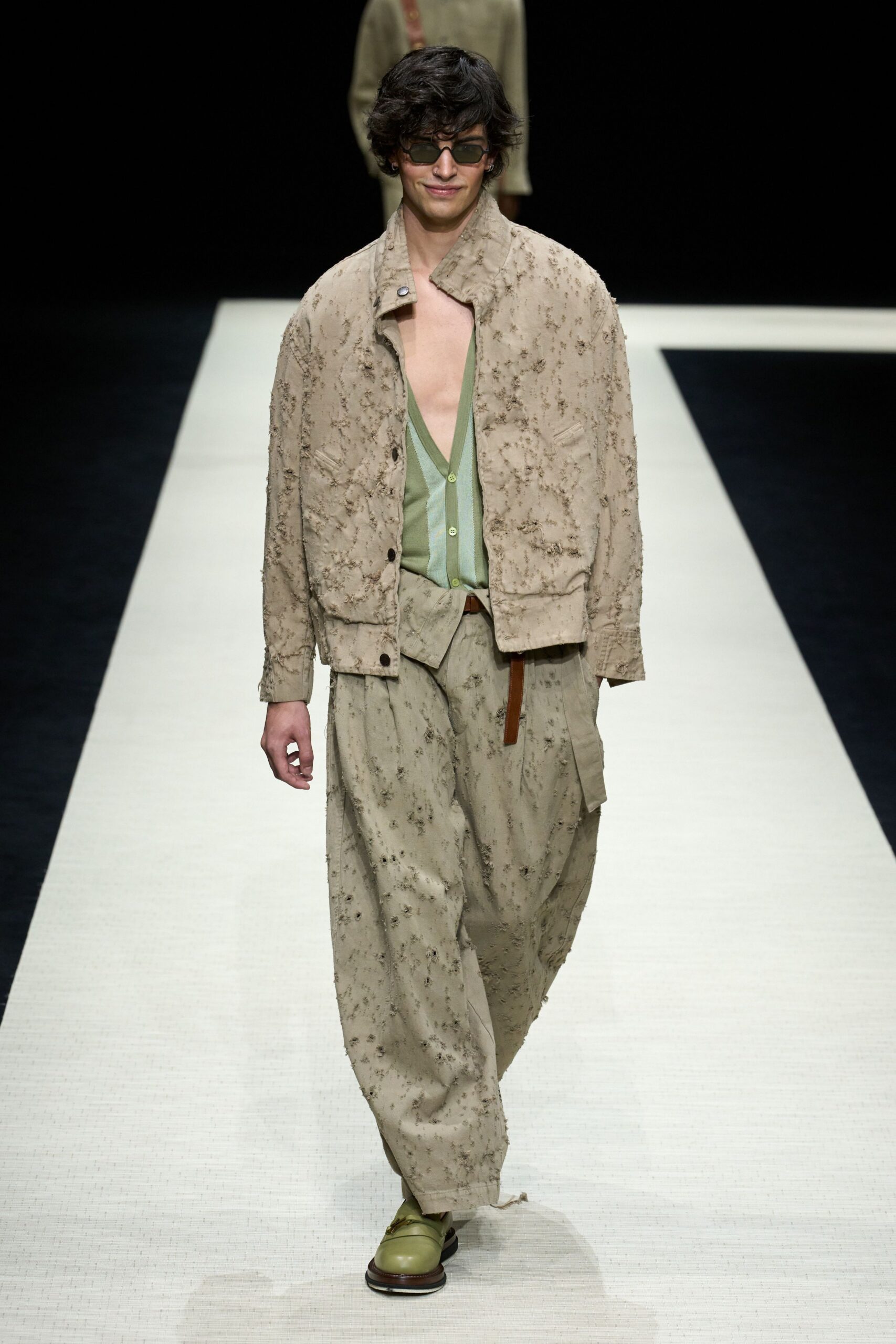beige cotton short-sleeve collared relaxed embroidered jacket