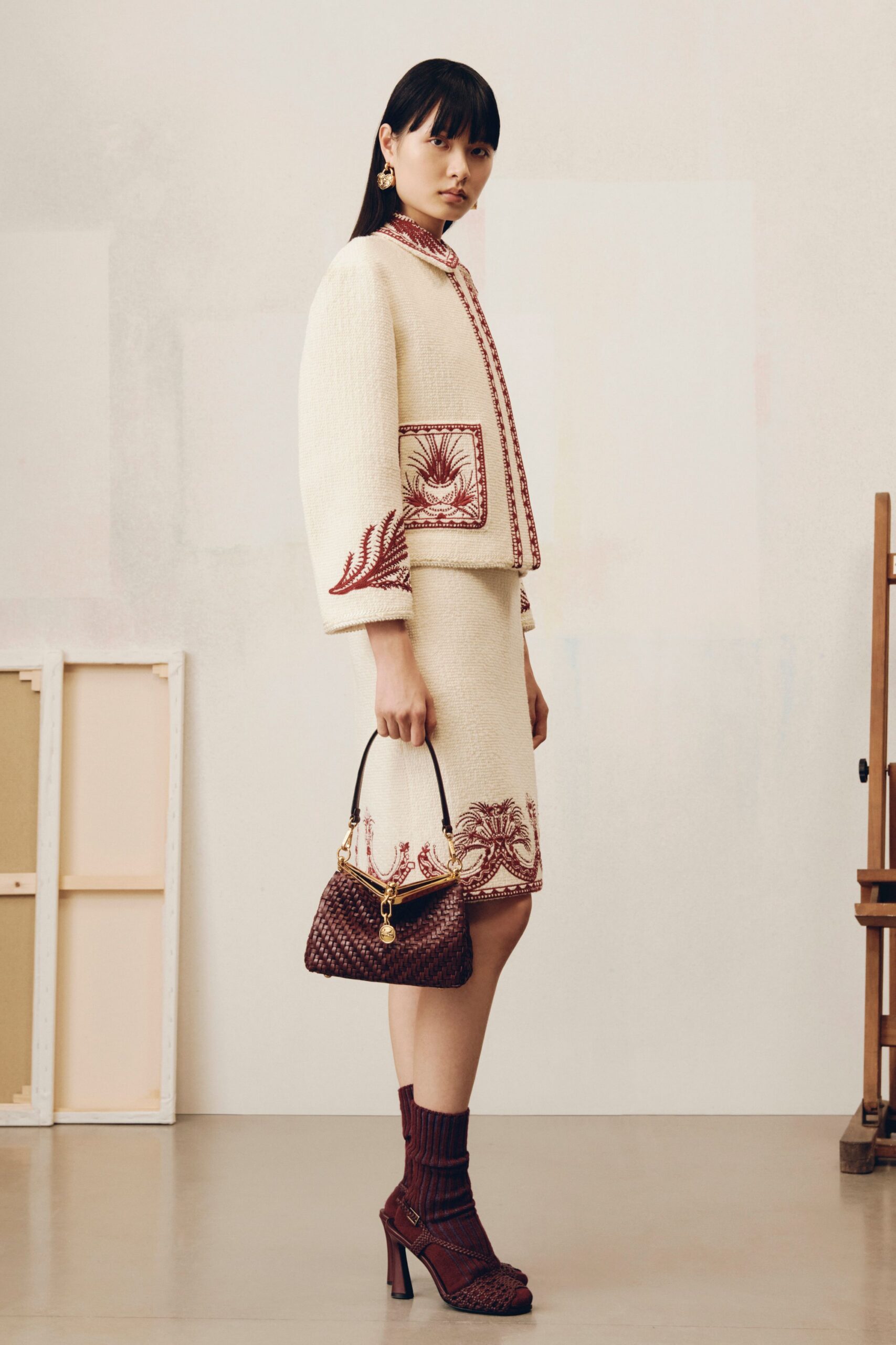 embroidered white jacket and skirt