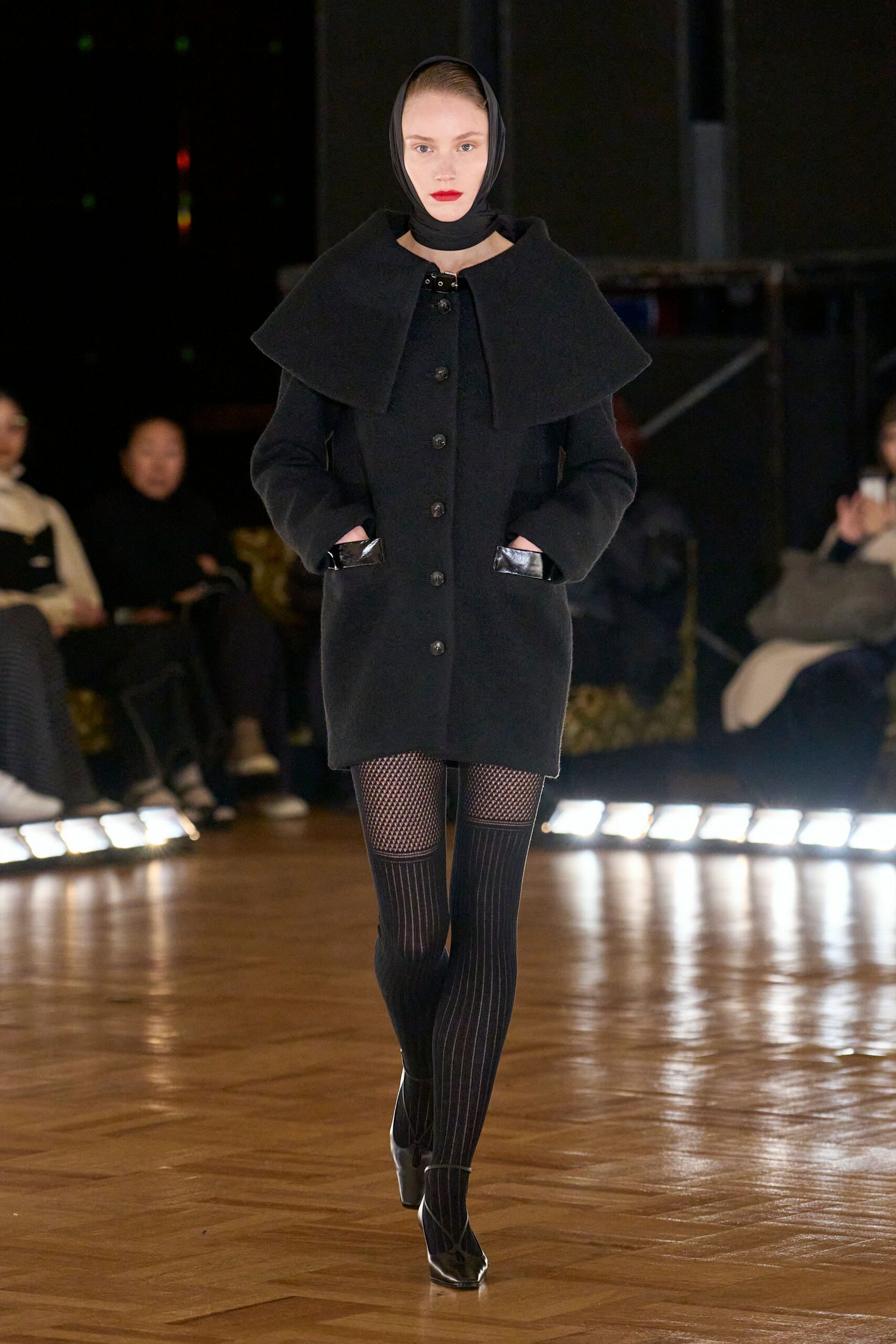 black wool coat with scarf