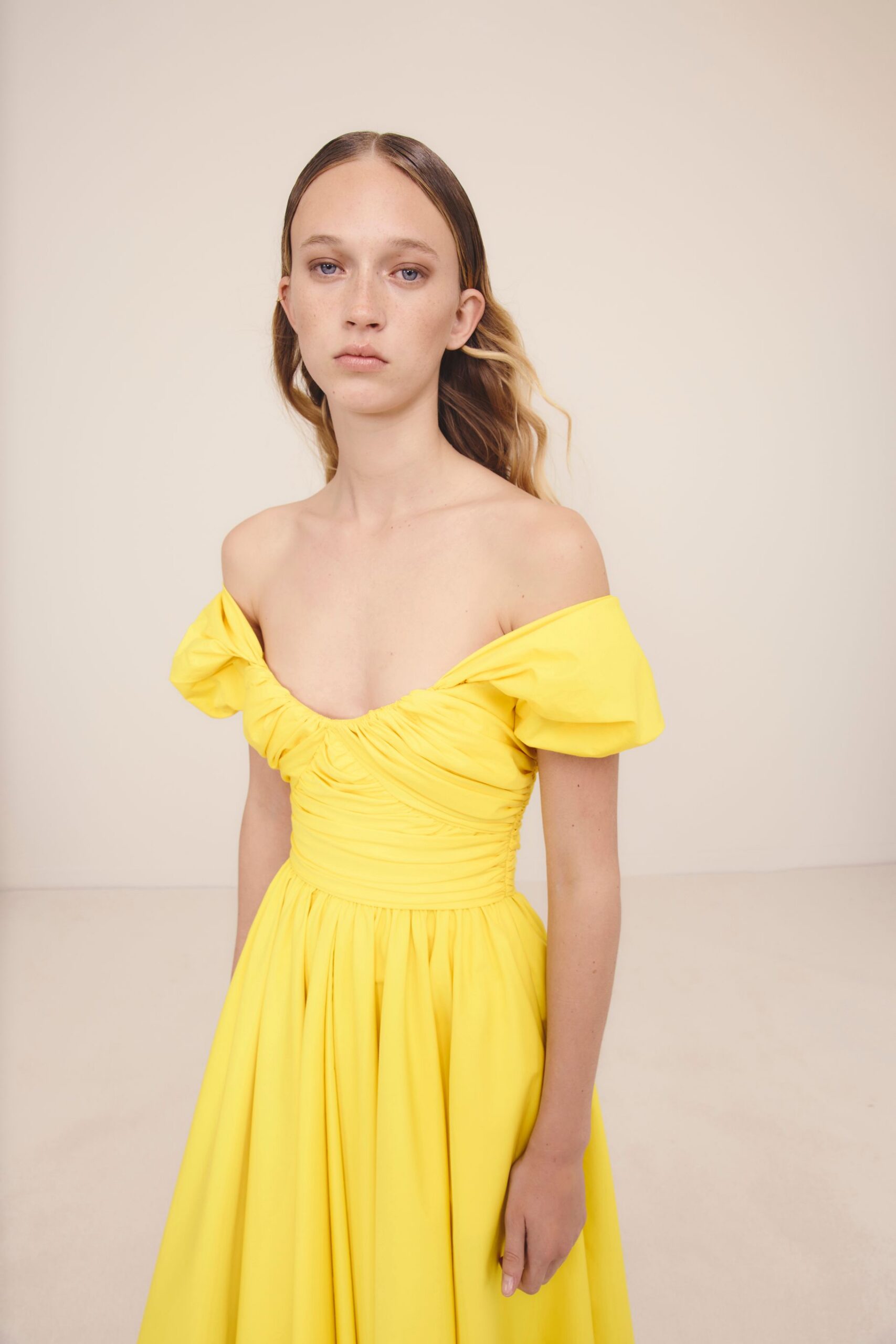 yellow off-shoulder maxi dress