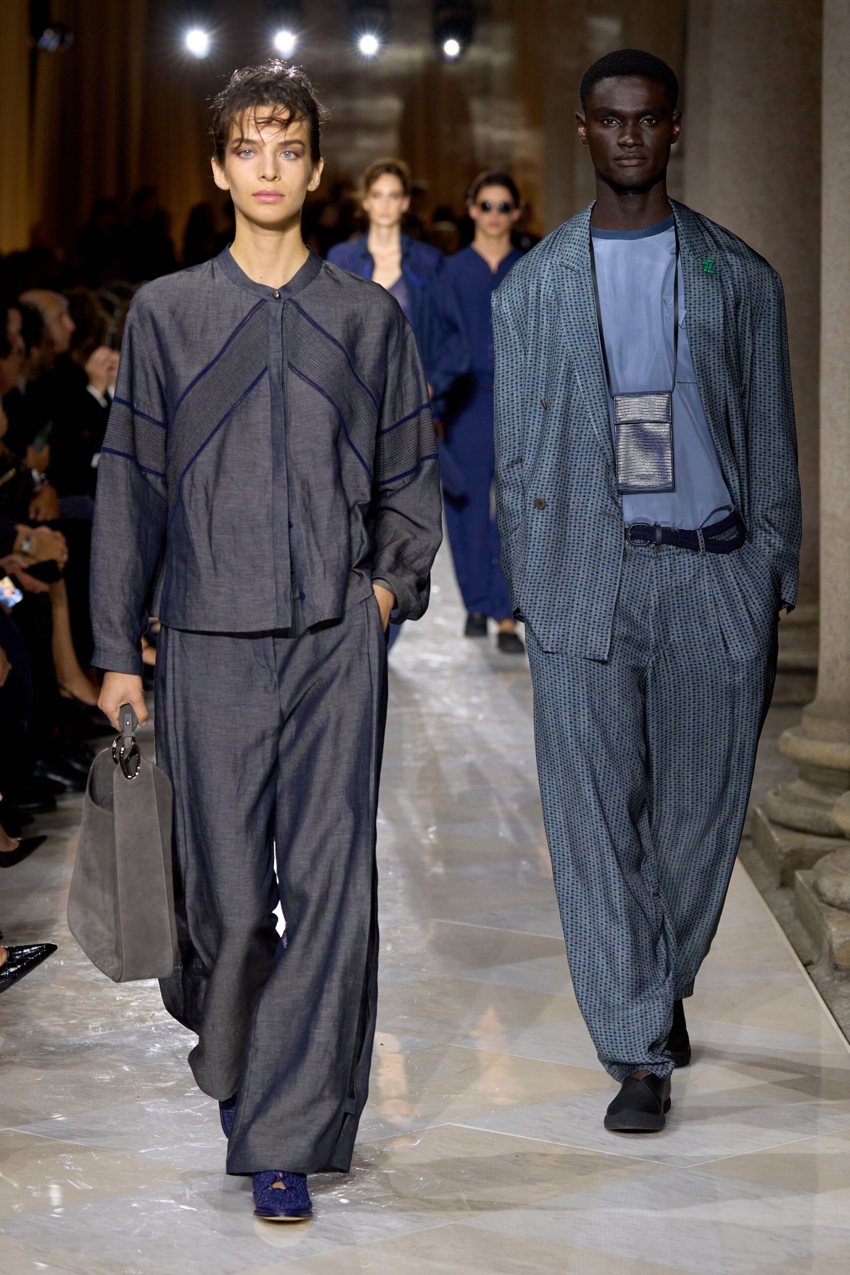 blue cotton relaxed jacket and pants