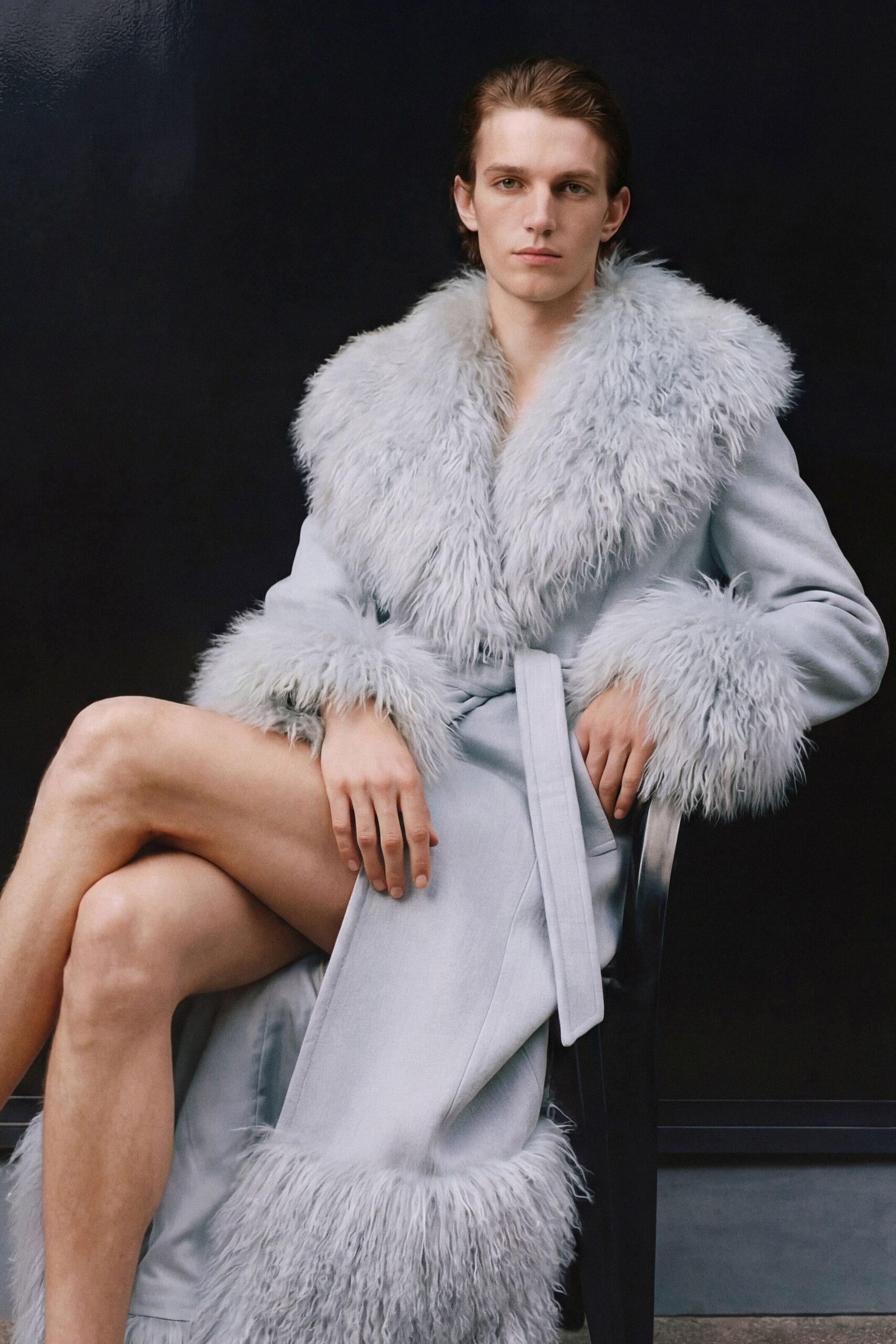 gray faux-fur relaxed coat